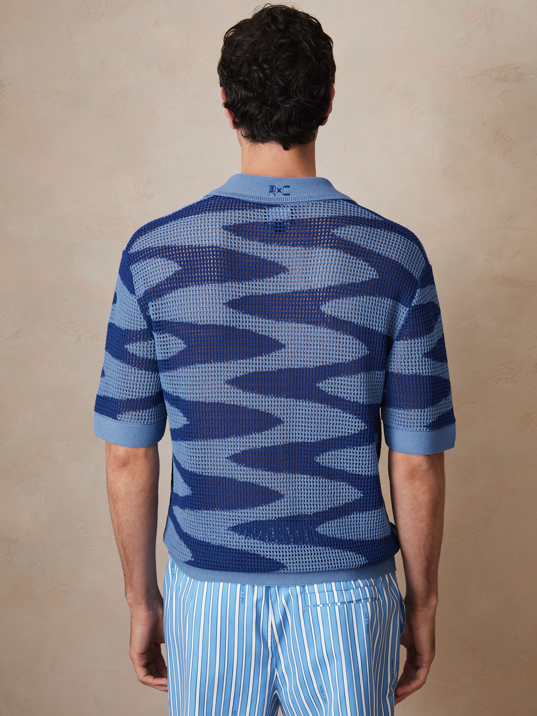 Reiss | Ché Wave Crochet Shirt in Blue