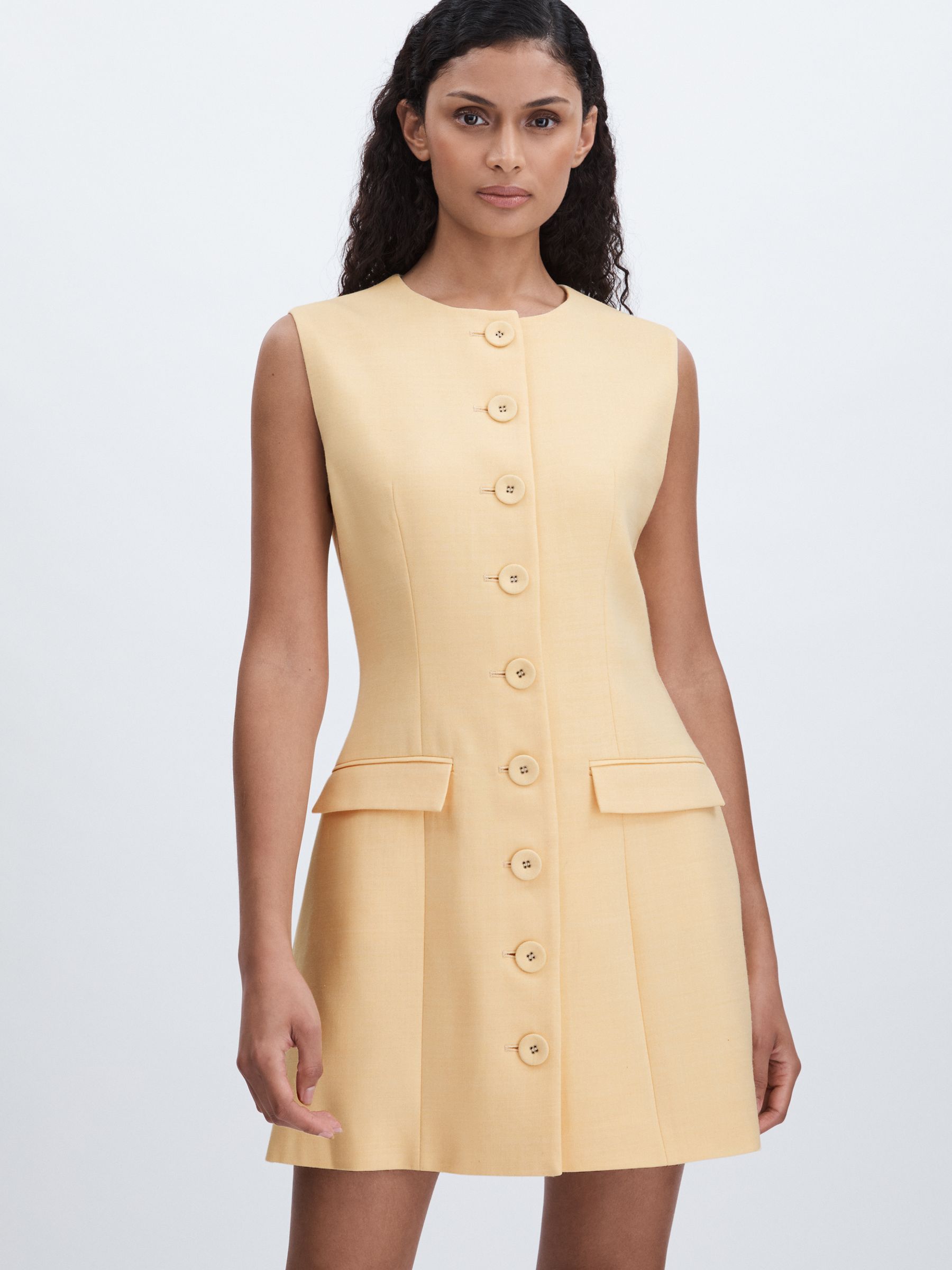Anna Quan Button Through Mini Dress With Wool in Buttercup