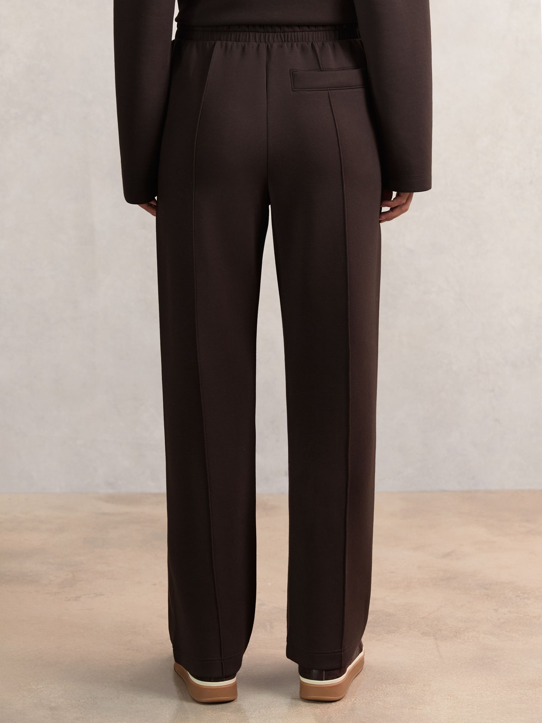 Modal-Blend Interlock Wide-Leg Joggers in Dark Chocolate Brown