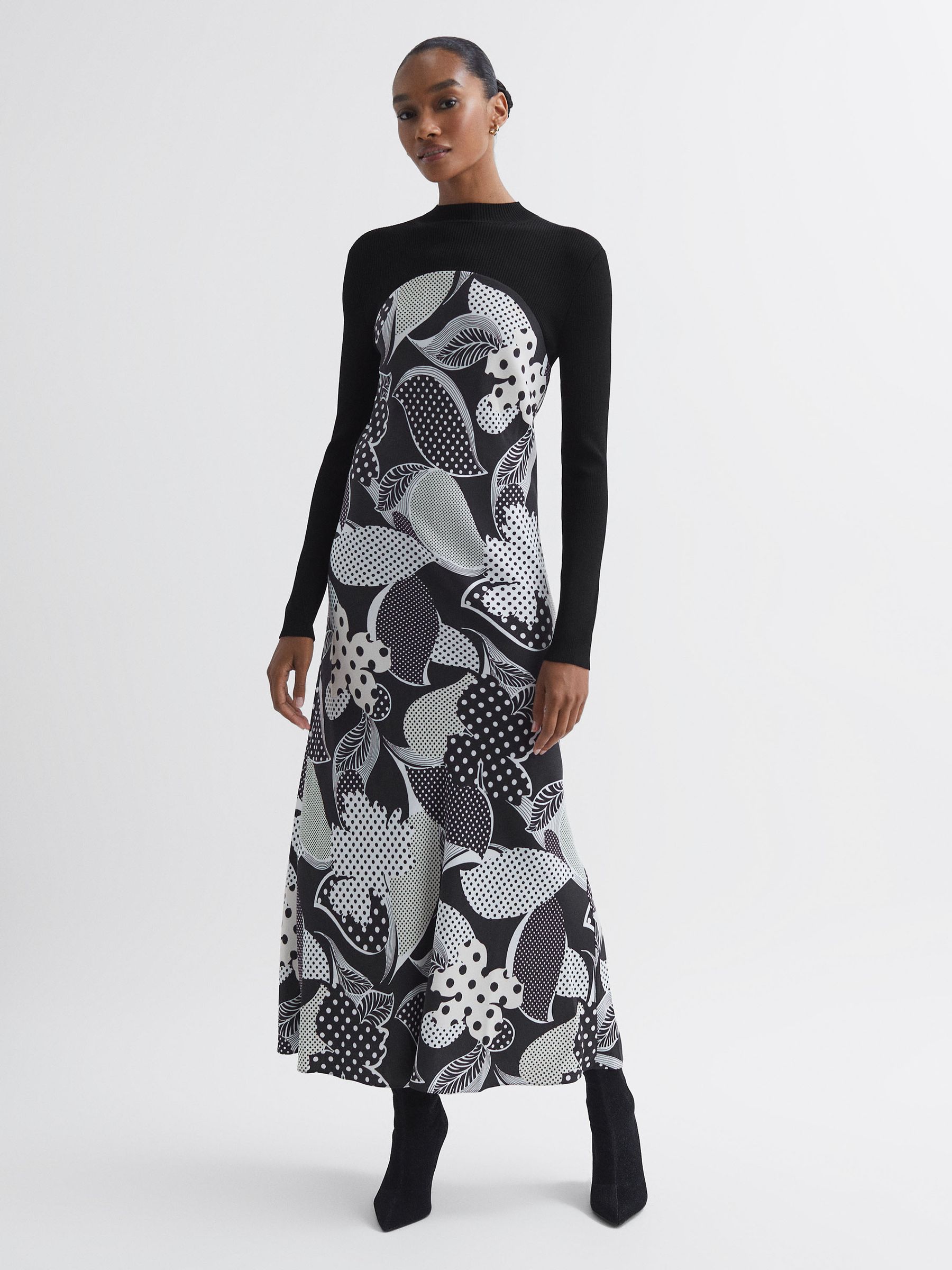 Florere Hybrid Knit Midi Dress in Black