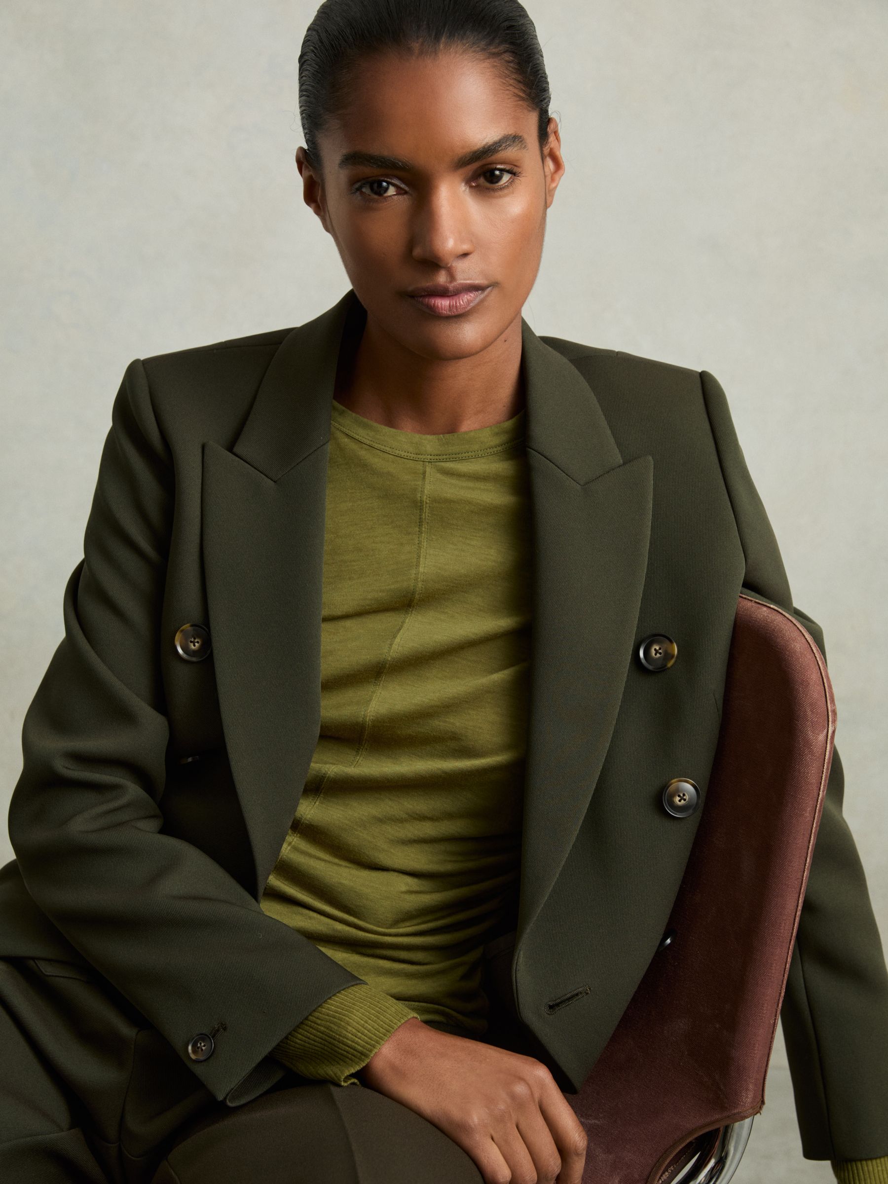 Ruched Side Crew-Neck Top in Green