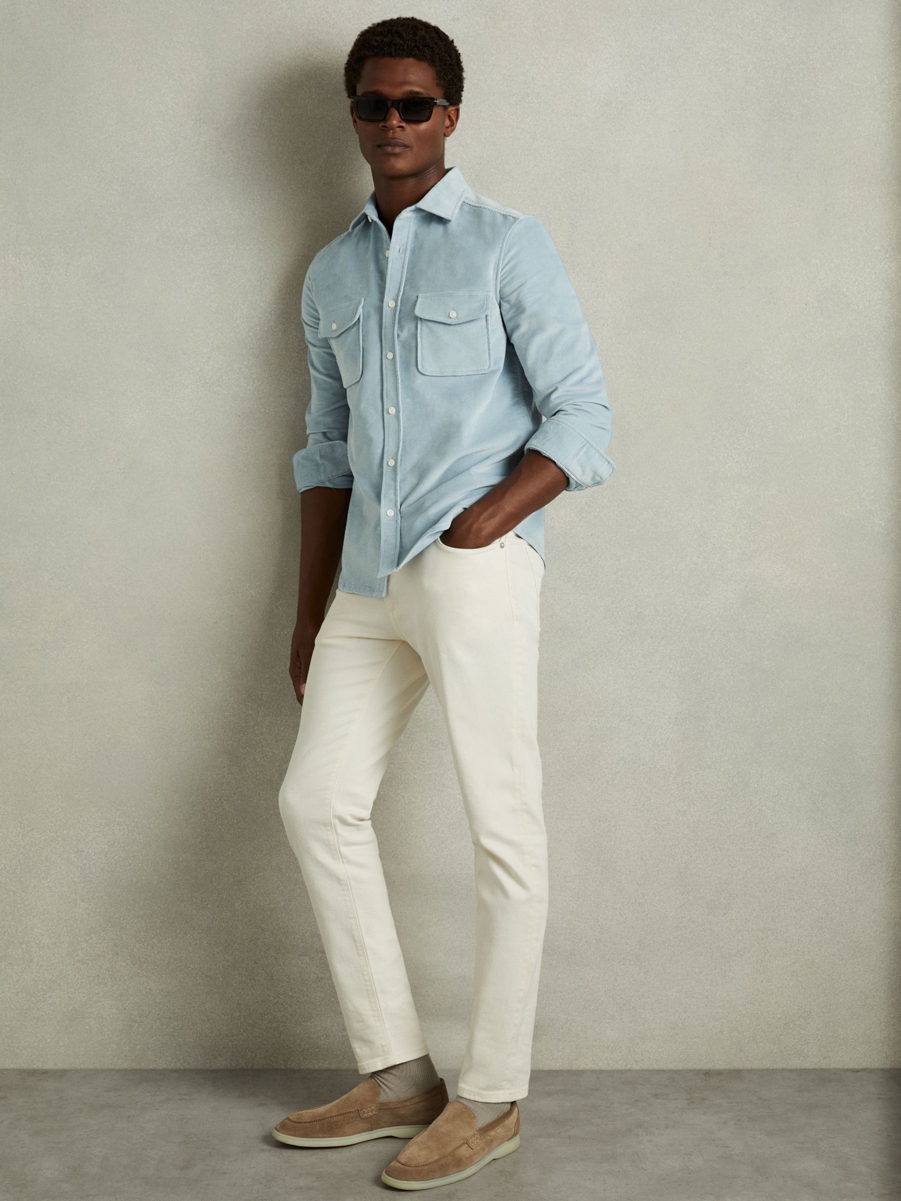 Cotton-Blend Corduroy Overshirt in Soft Blue