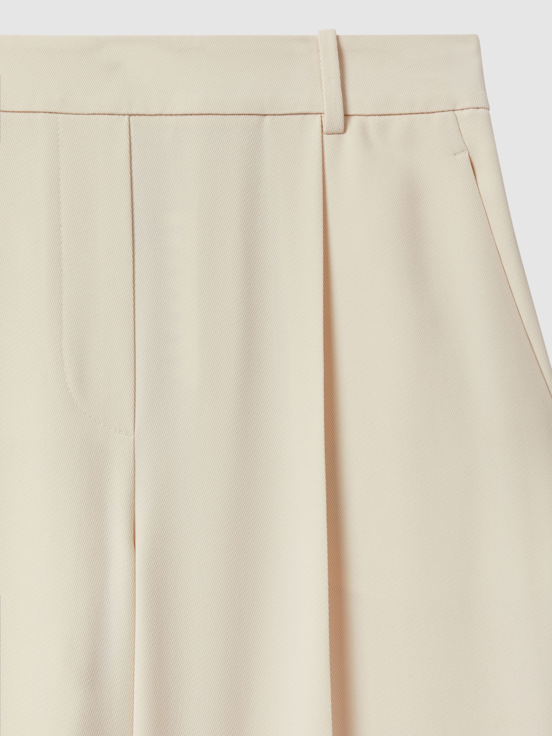 Elasticated-Waist Wide-Leg Twill Trousers in Cream