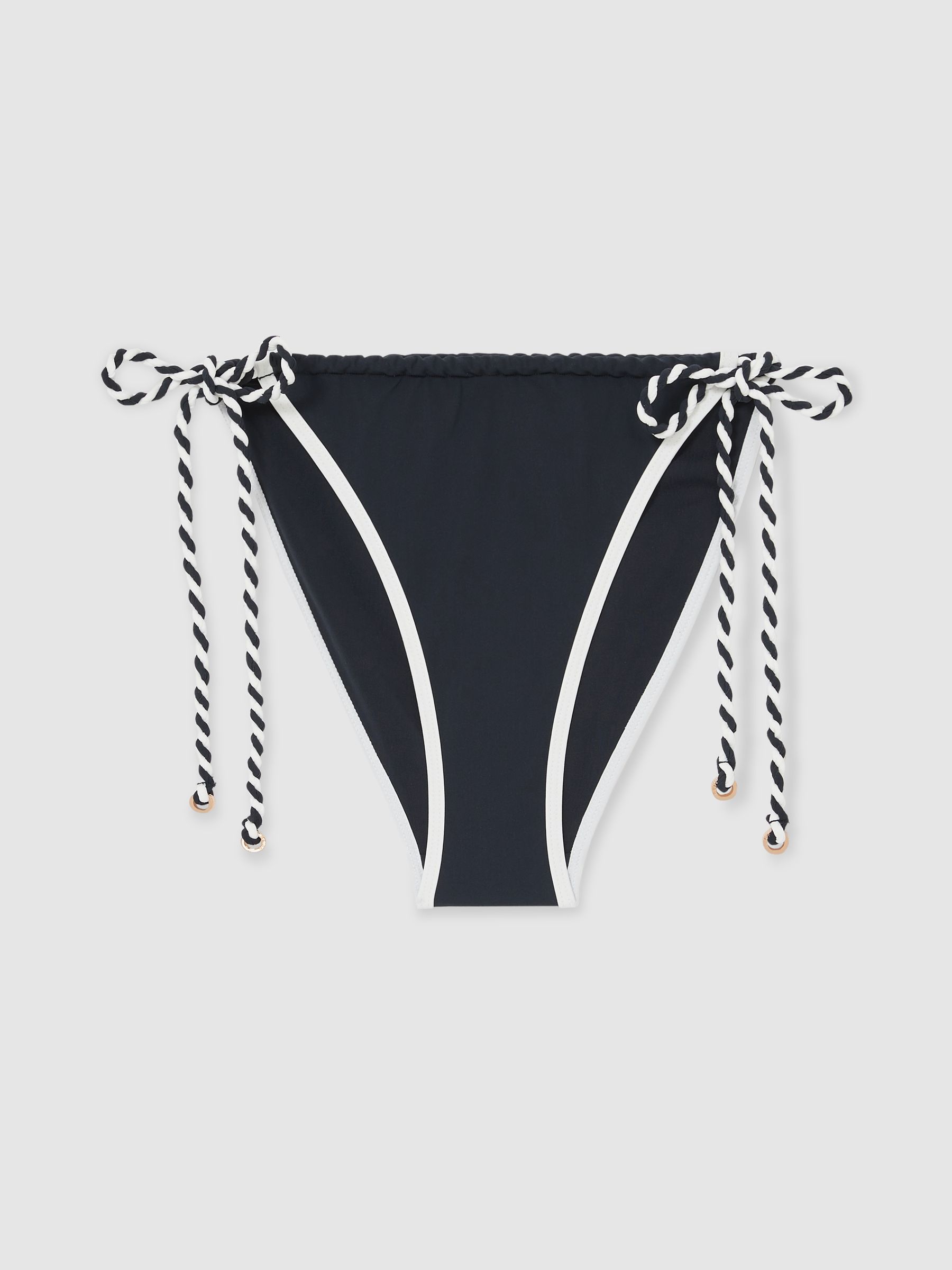 Twist-Strap Tie-Side Bikini Bottoms in Navy/White