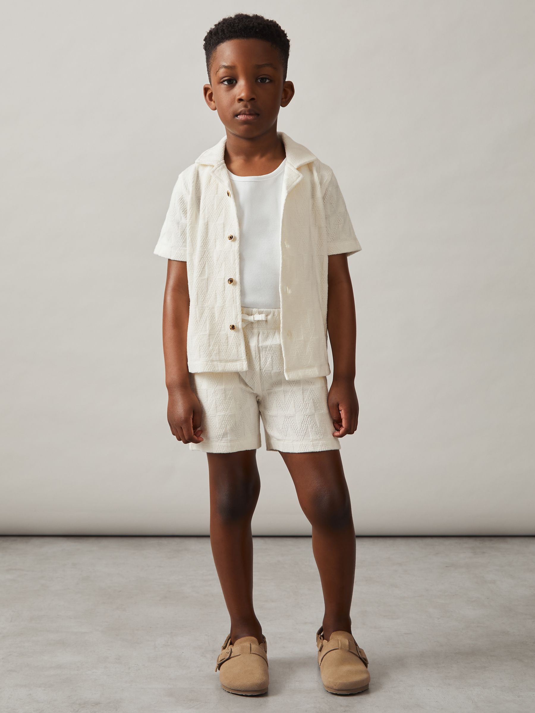9-13 yrs Stretch-Cotton Textured Shirt in Off White