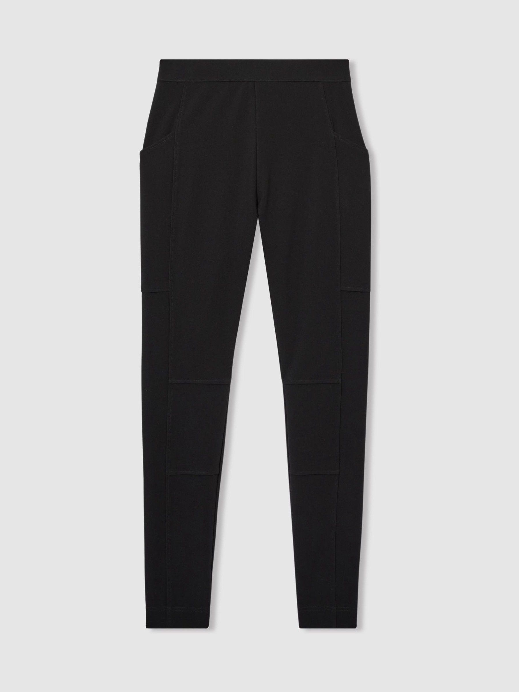 Panelled Jersey Skinny-Fit Trousers in Black