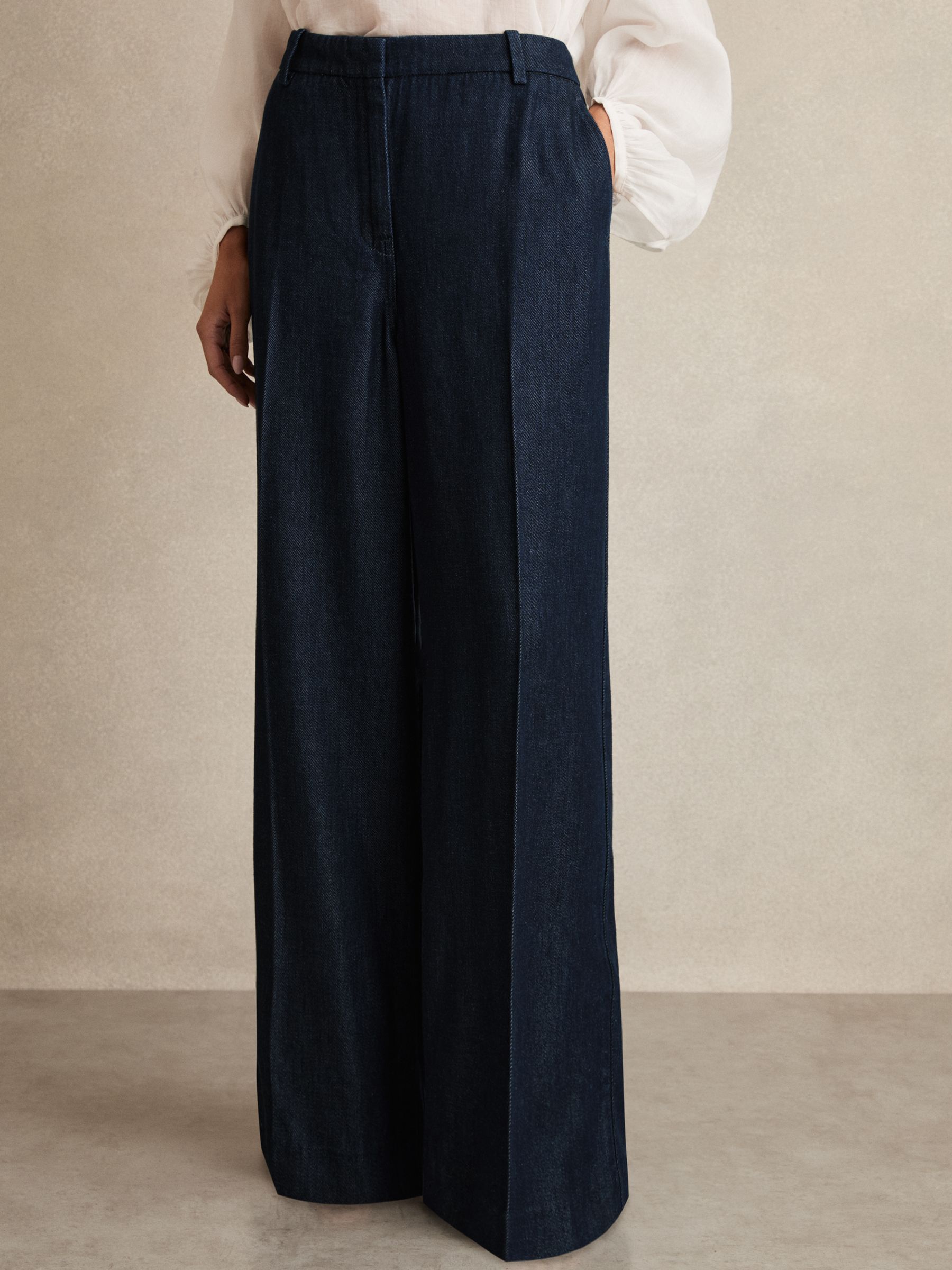 Petite Denim-Look Wide-Leg Trousers in Dark Blue