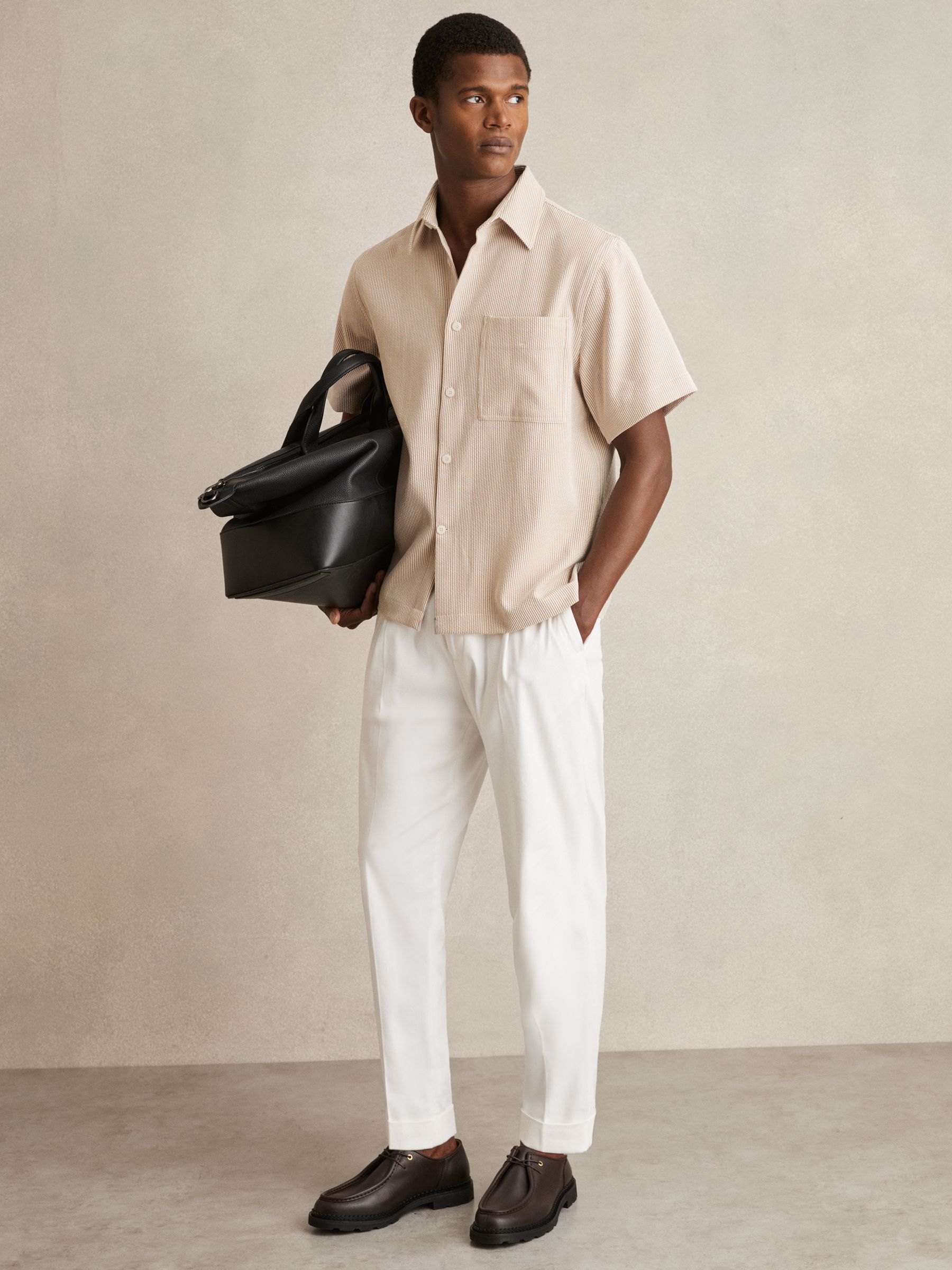 Seersucker Stripe Shirt in Oatmeal/White