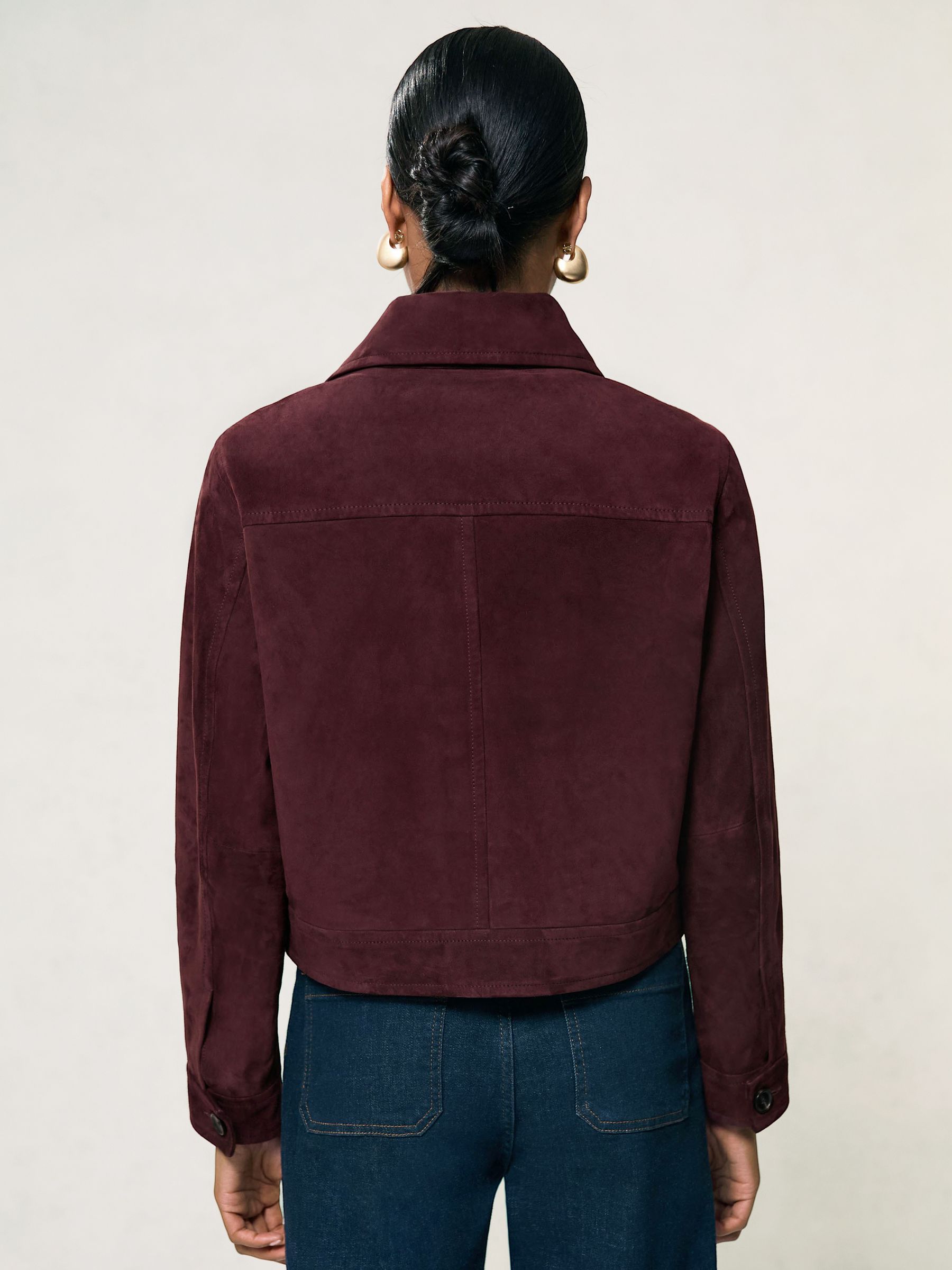 Suede Button-Through Jacket in Burgundy