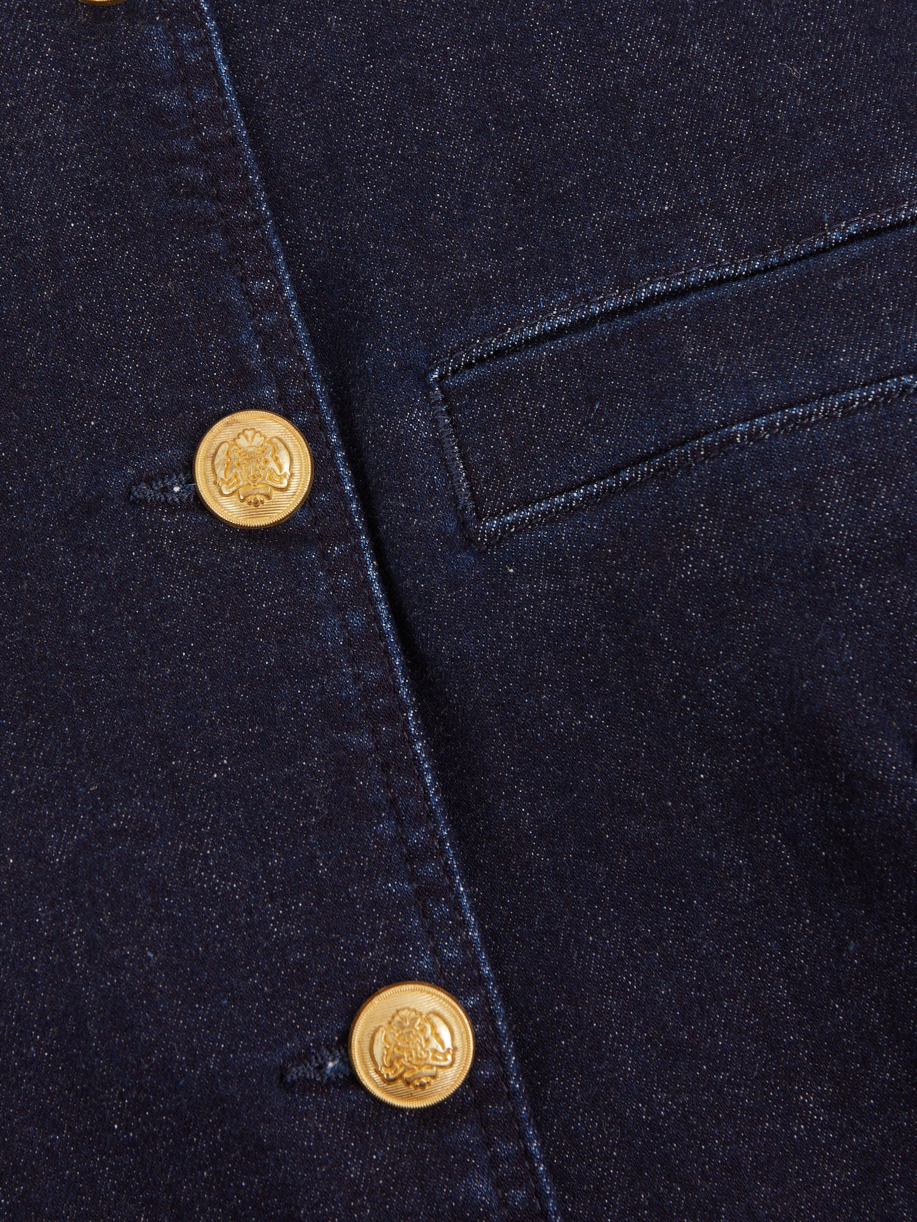 Denim Long-Line Waistcoat in Dark Blue