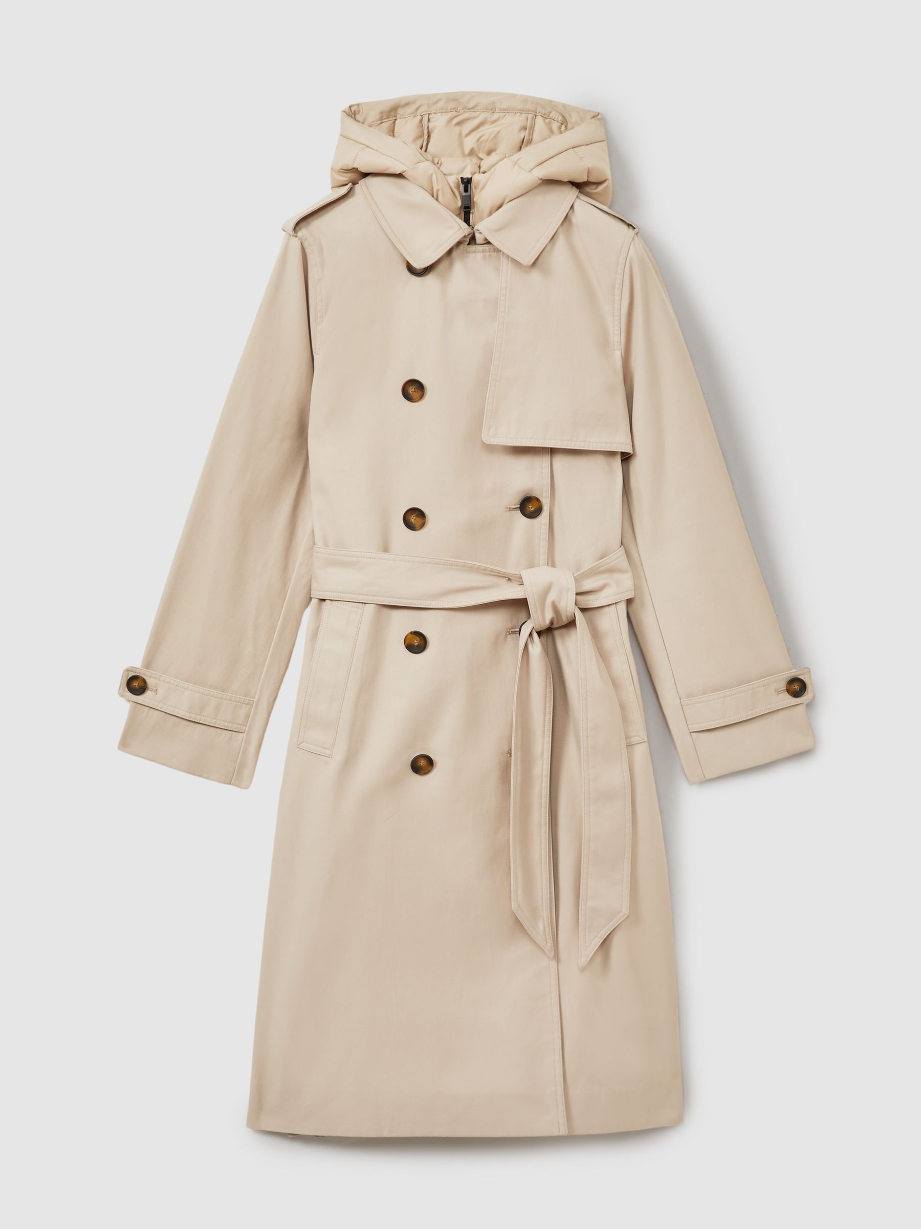 Hooded Insert Trench Coat in Stone