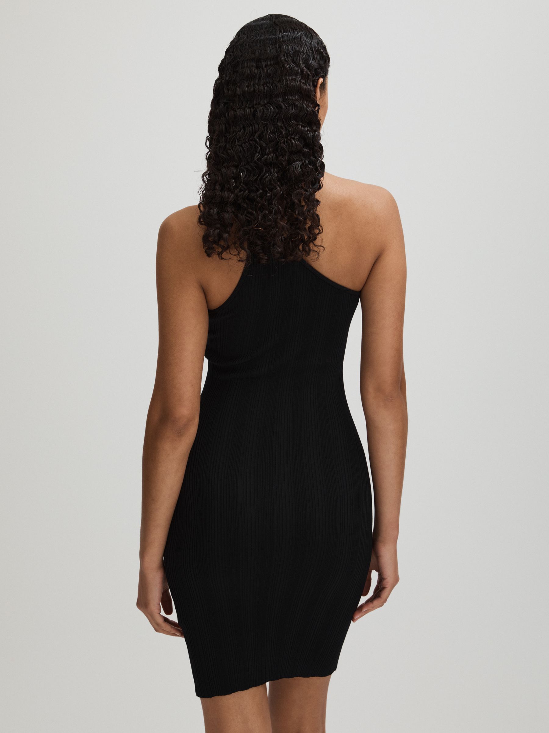 One-Shoulder Plisse Mini Dres in Black