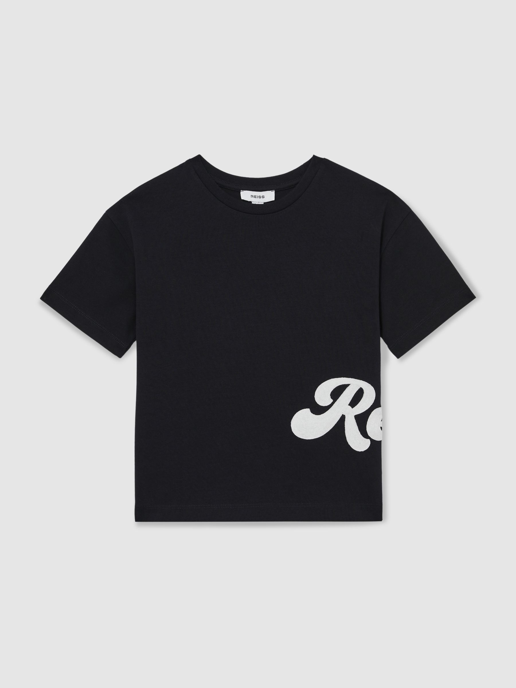 3-9 yrs Cotton Script-Logo Oversized T-Shirt in Navy