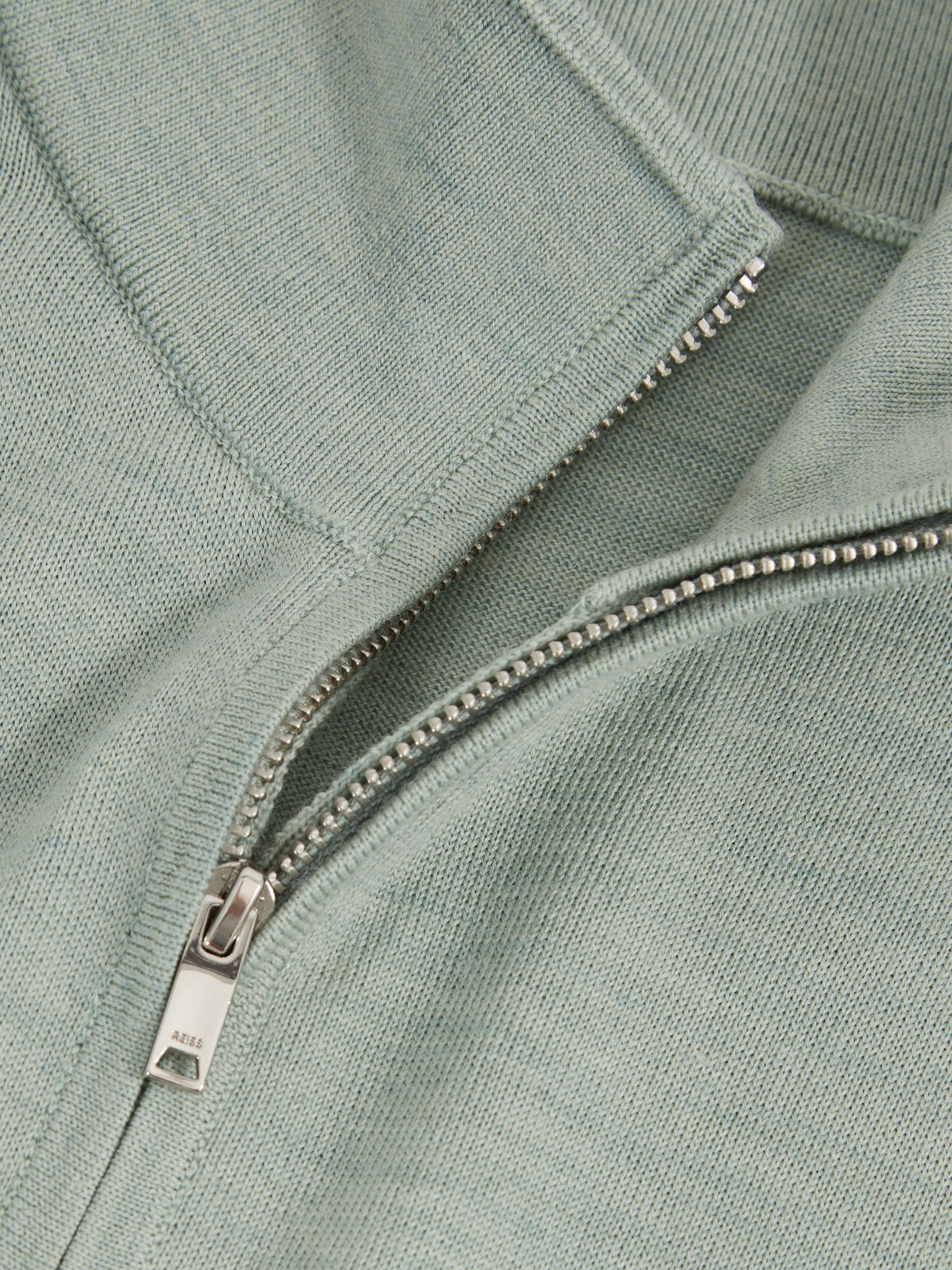 Merino Wool Half-Zip Funnel Neck Jumper in Sage Green Melange