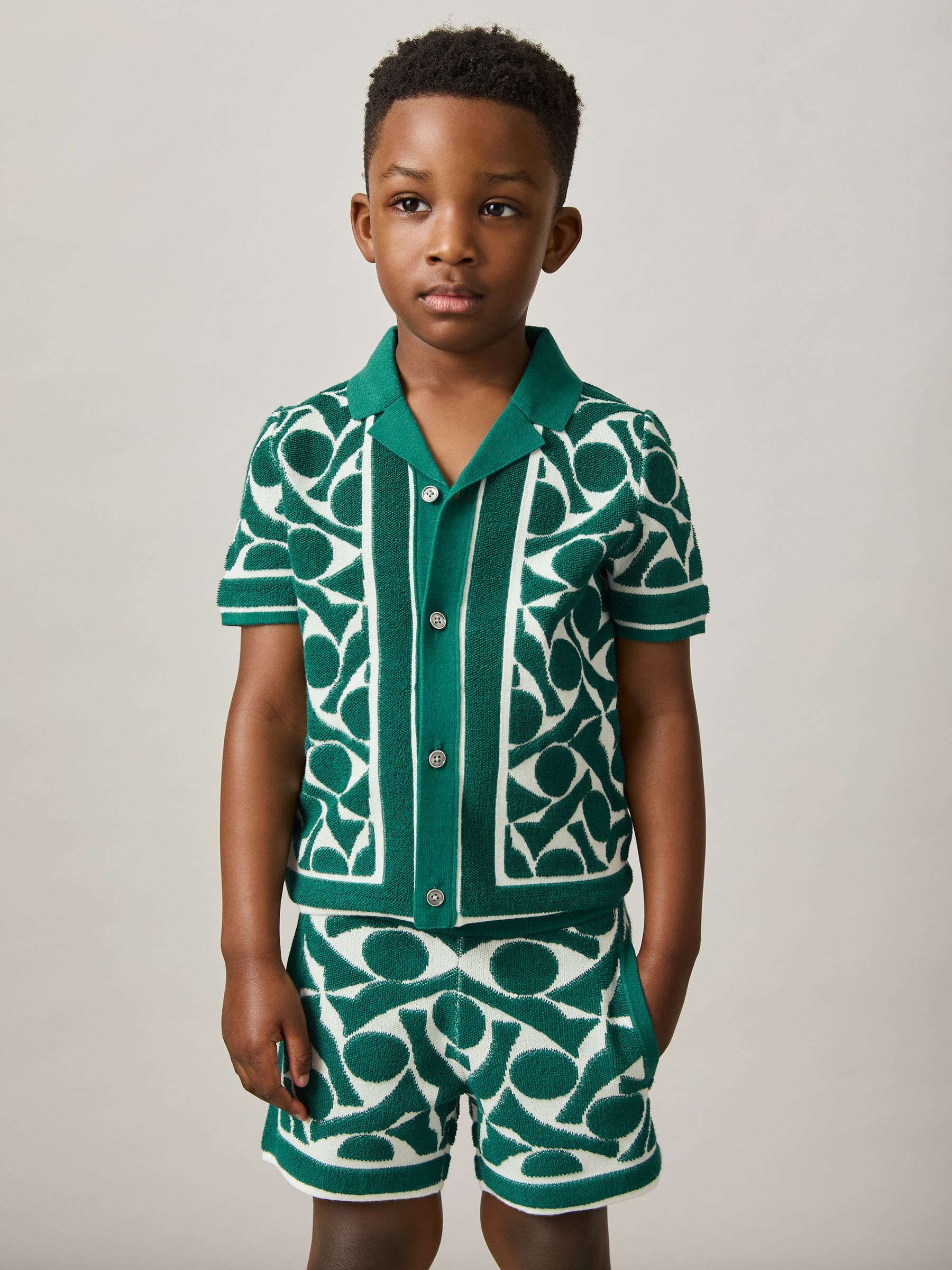 9-13 yrs Abstract-Pattern Towelling Shirt in Green/White