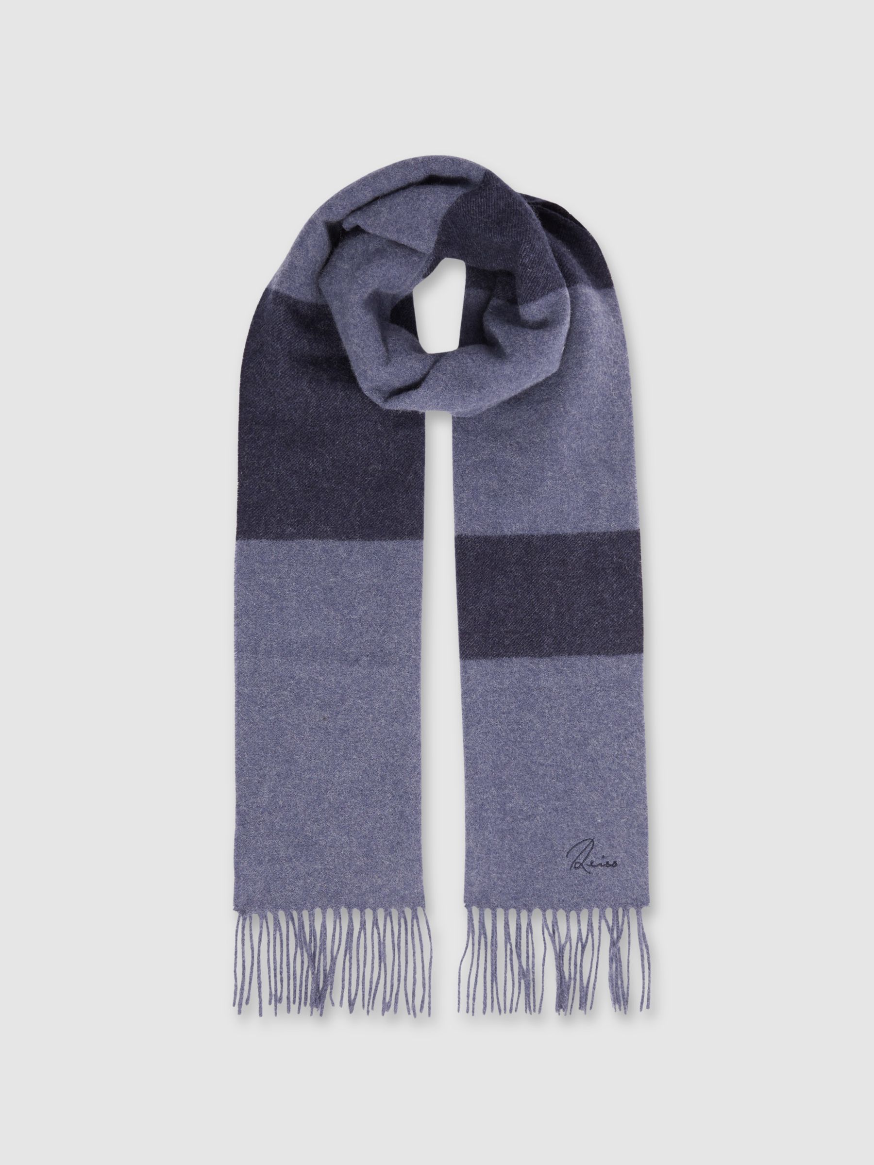Wool and Cashmere Striped Scarf in Navy/ Indigo Melange