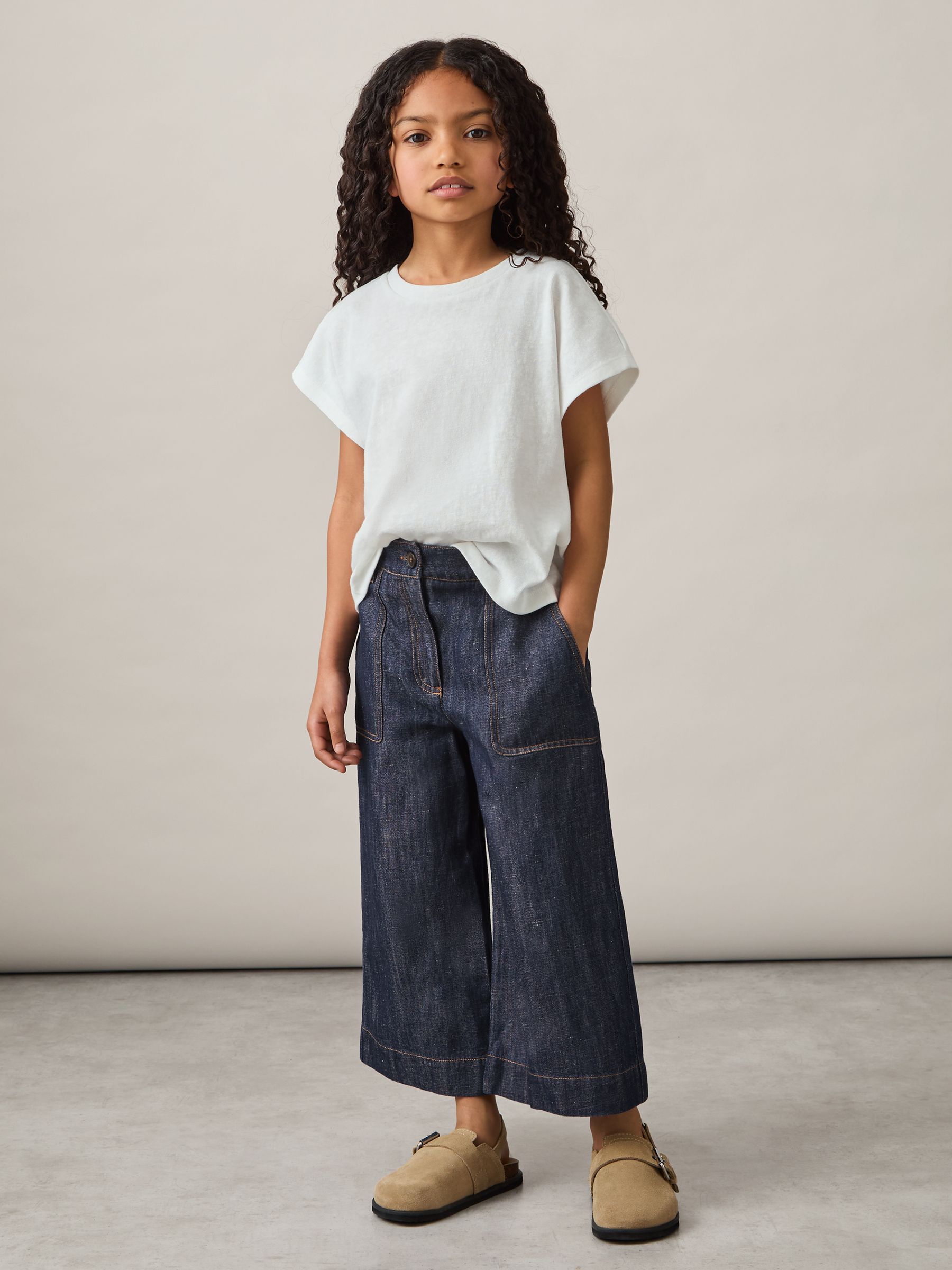 4-9 yrs Cotton-Linen Wide Leg Trousers in Indigo