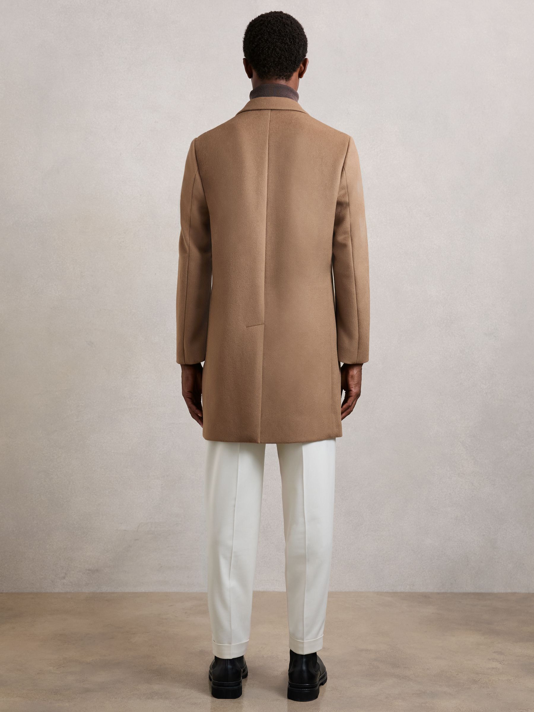 Wool-Blend Single-Breasted Overcoat in Light Brown