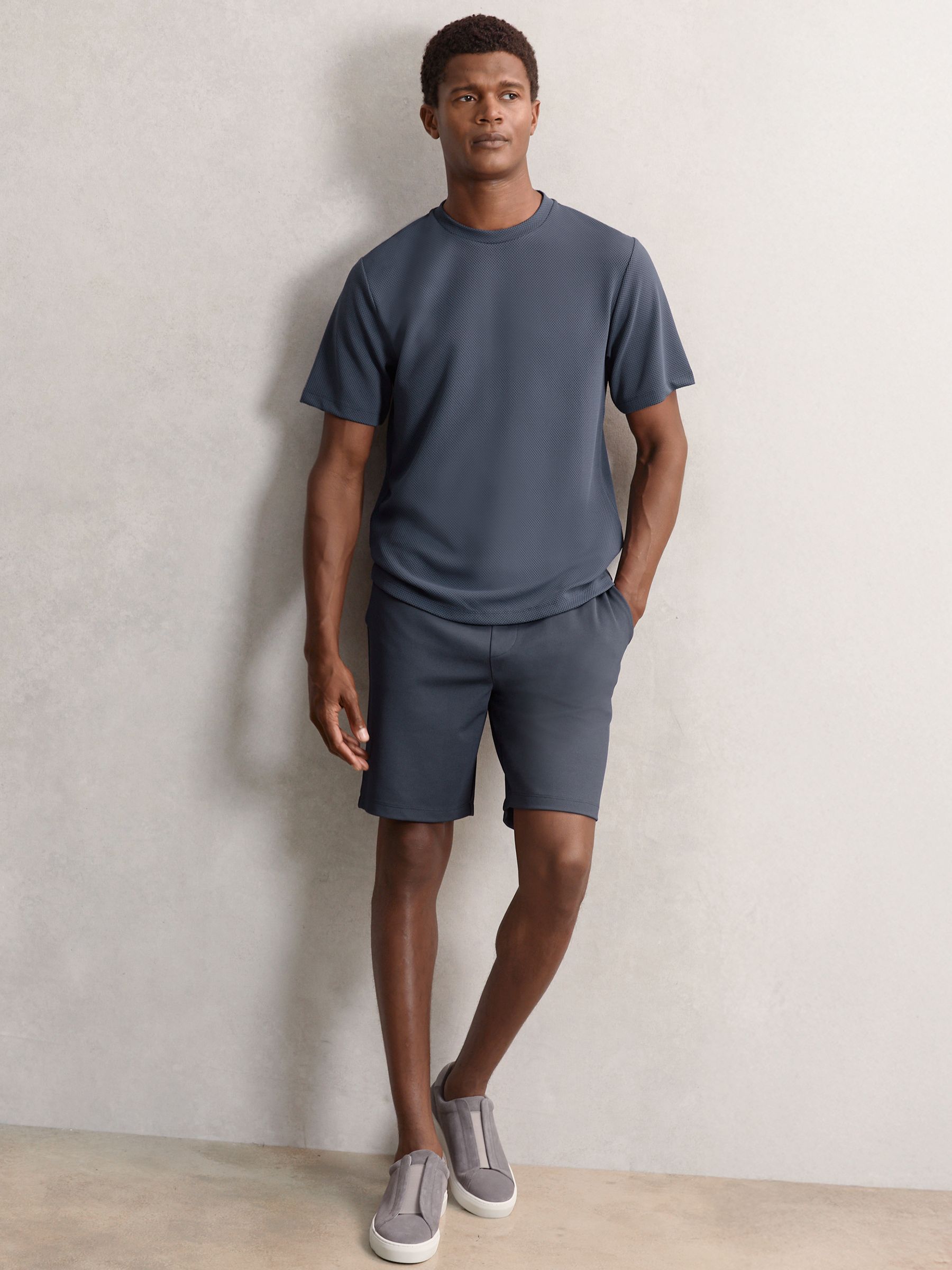 Textured Crew-Neck T-Shirt in Airforce Blue