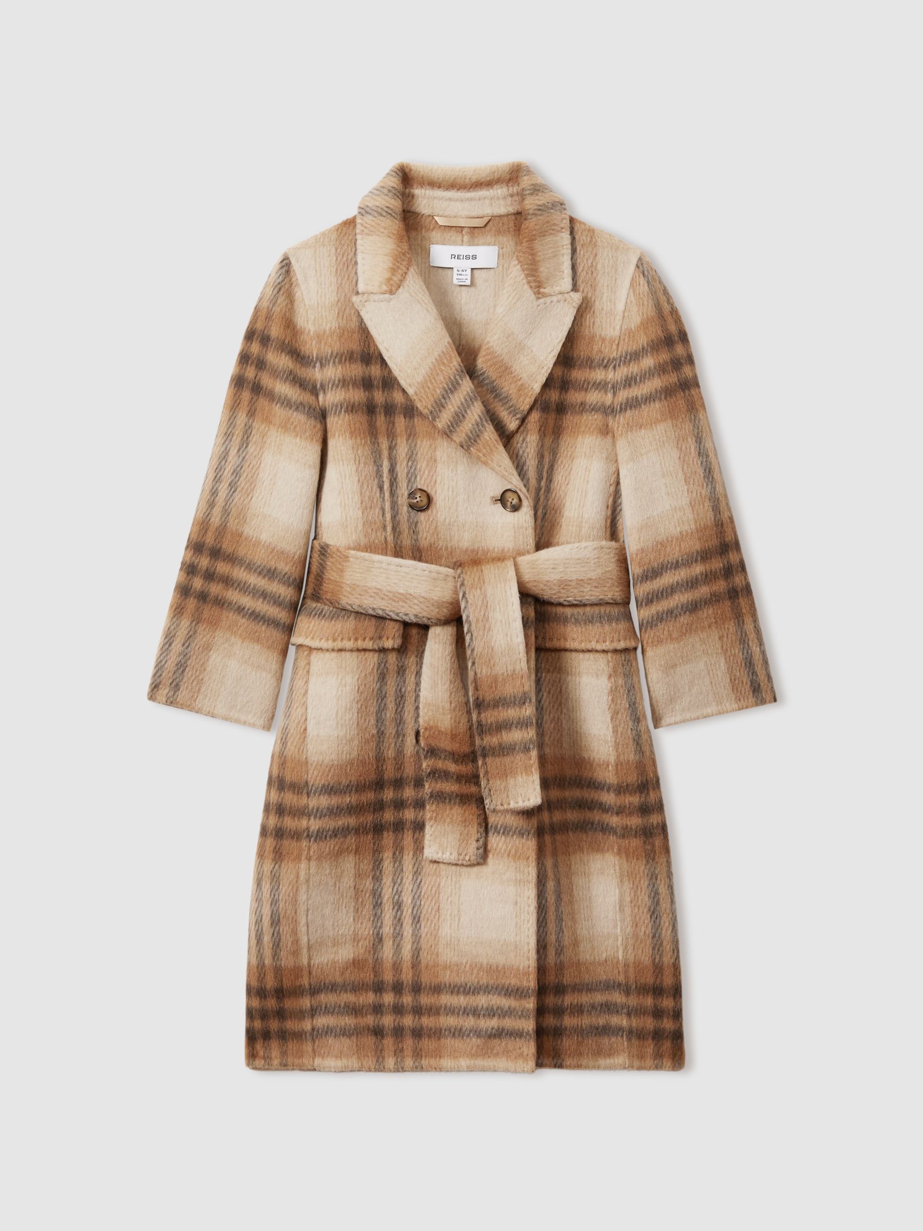 4-9 yrs Checked Wool Blend Blindseam Coat in Brown