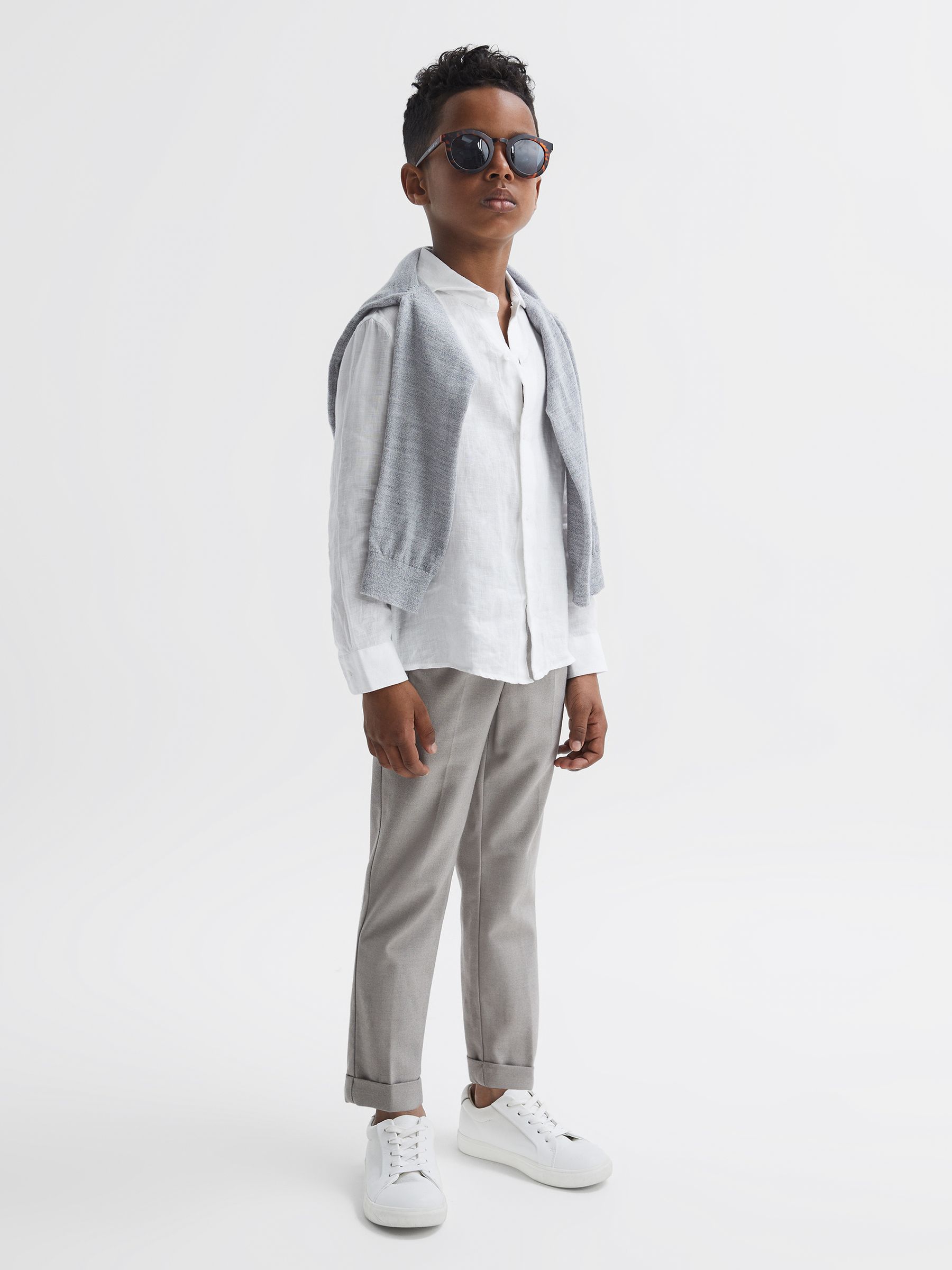 9-13 yrs Linen Cutaway Collar Shirt in White