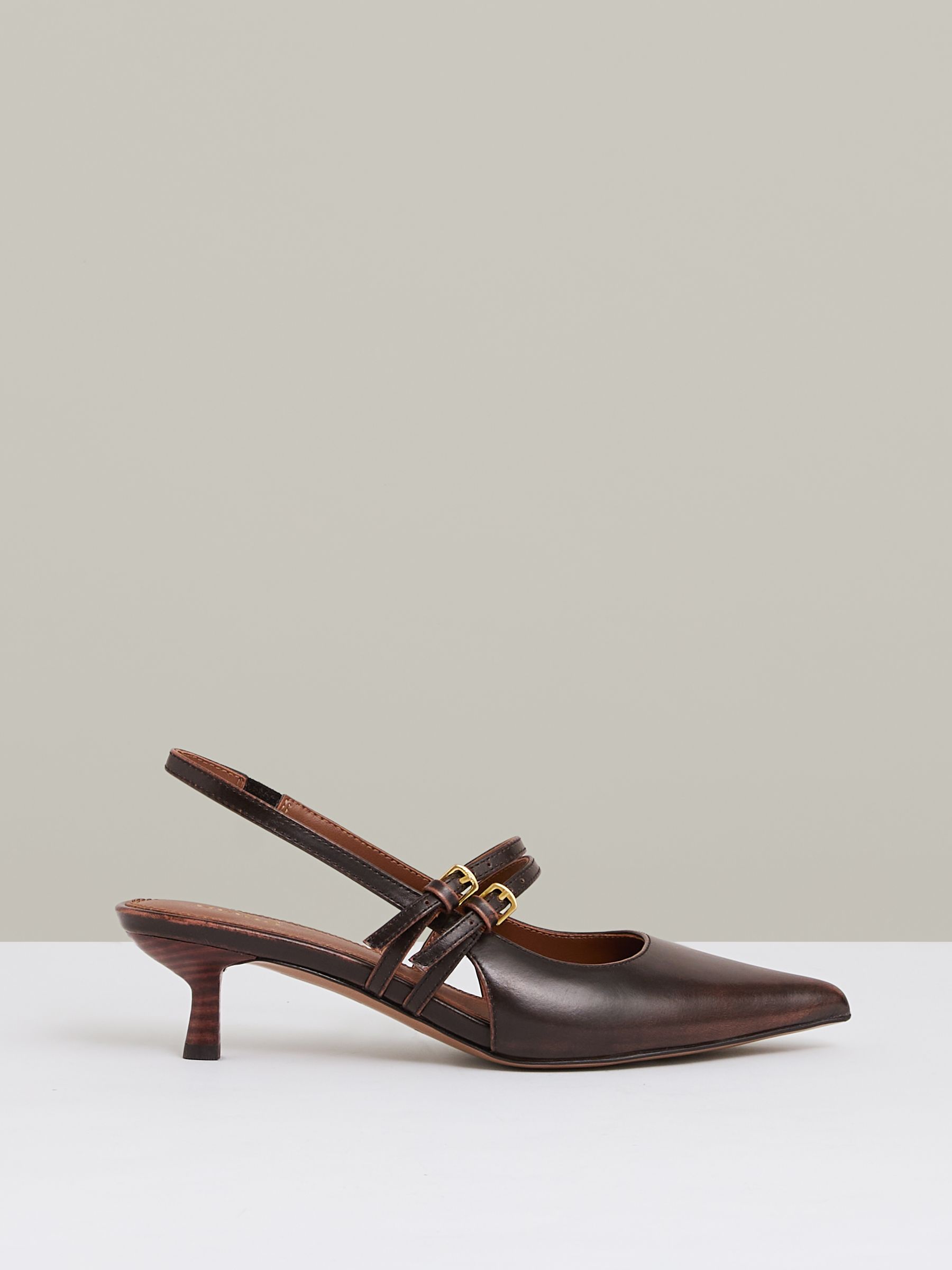Leather Slingback Buckle Court Shoes in Chocolate