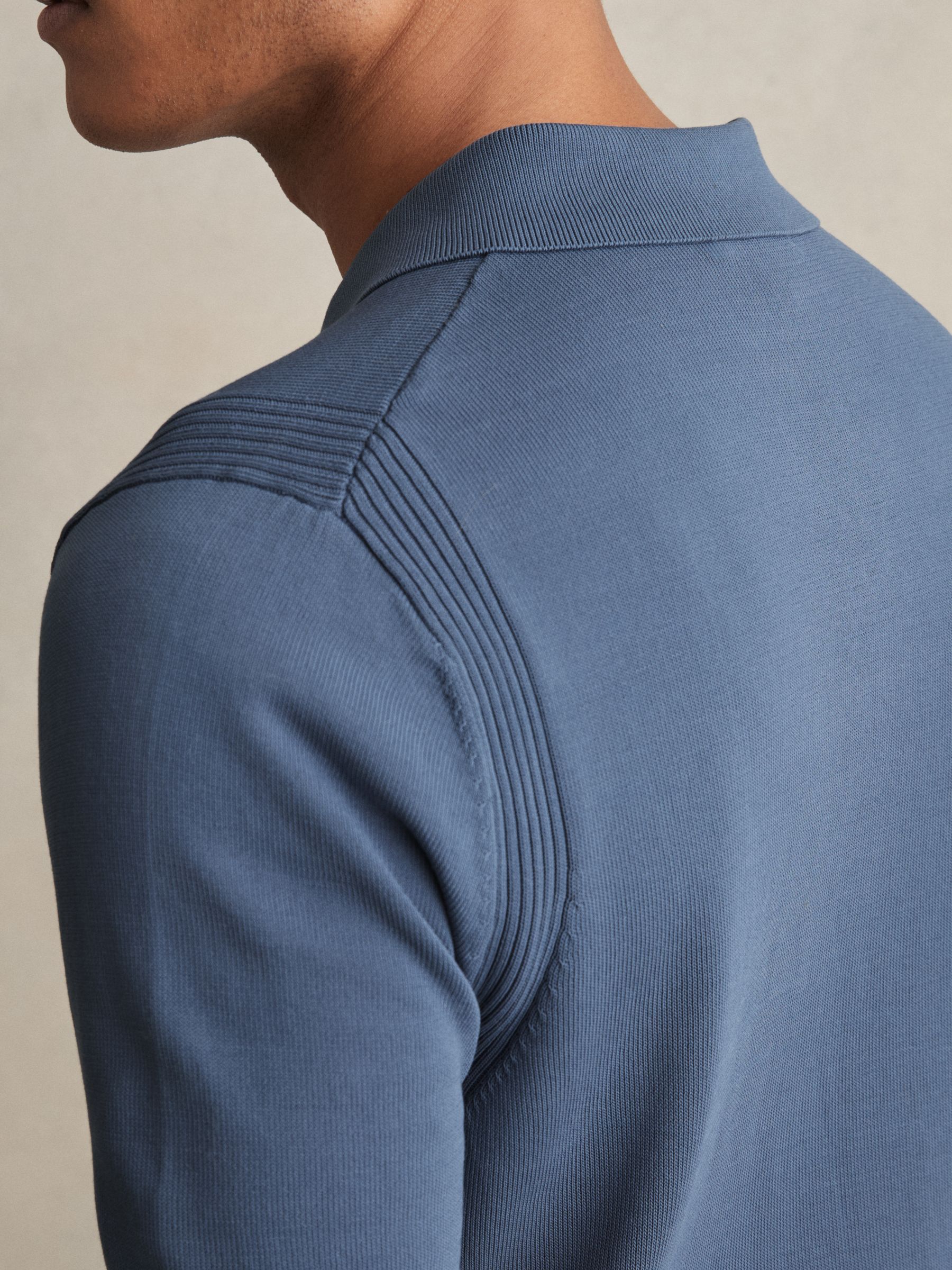 Cotton Half-Zip Knitted Polo Shirt in Airforce Blue