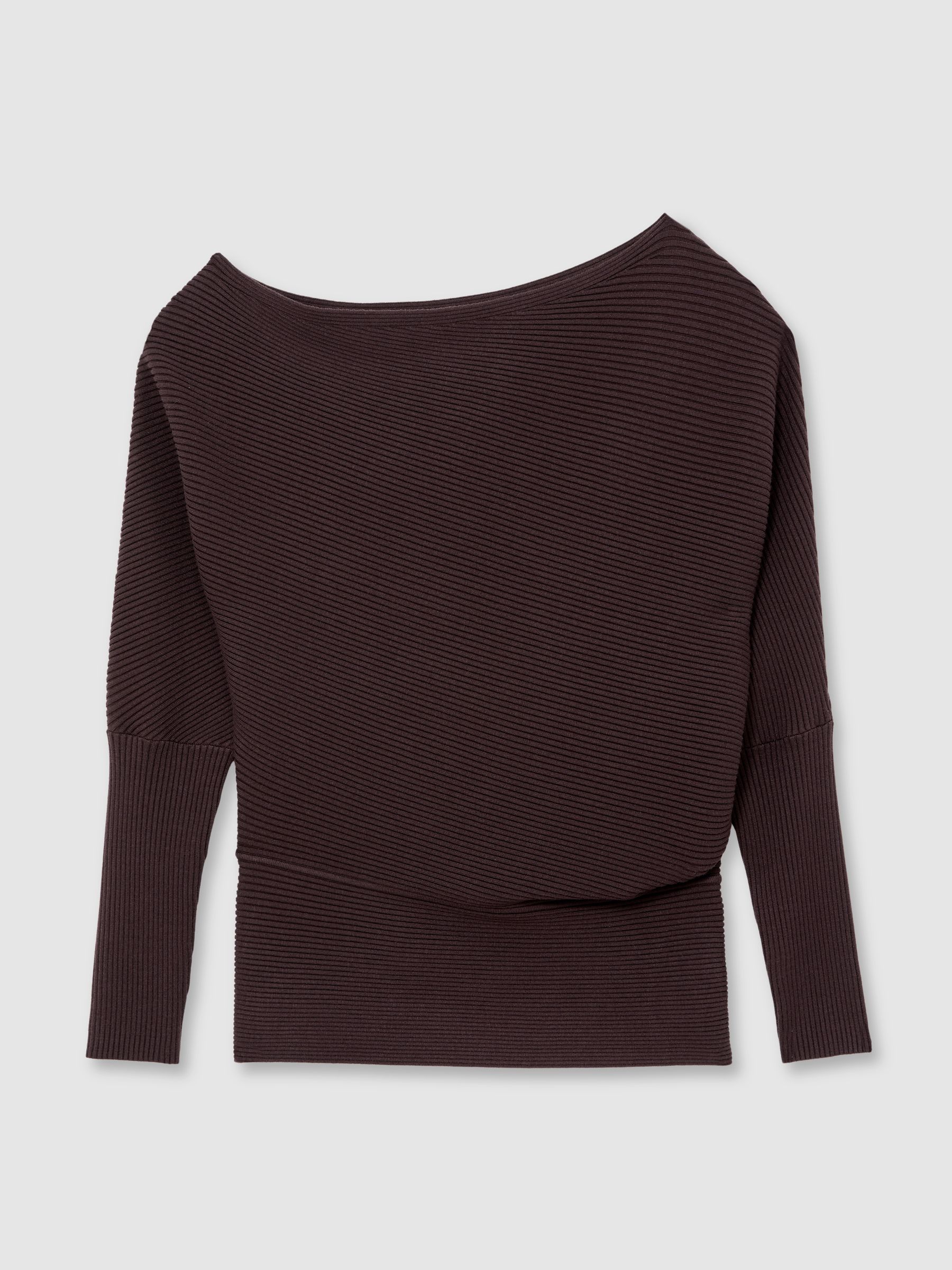 Asymmetric Draped Knitted Jumper in Plum
