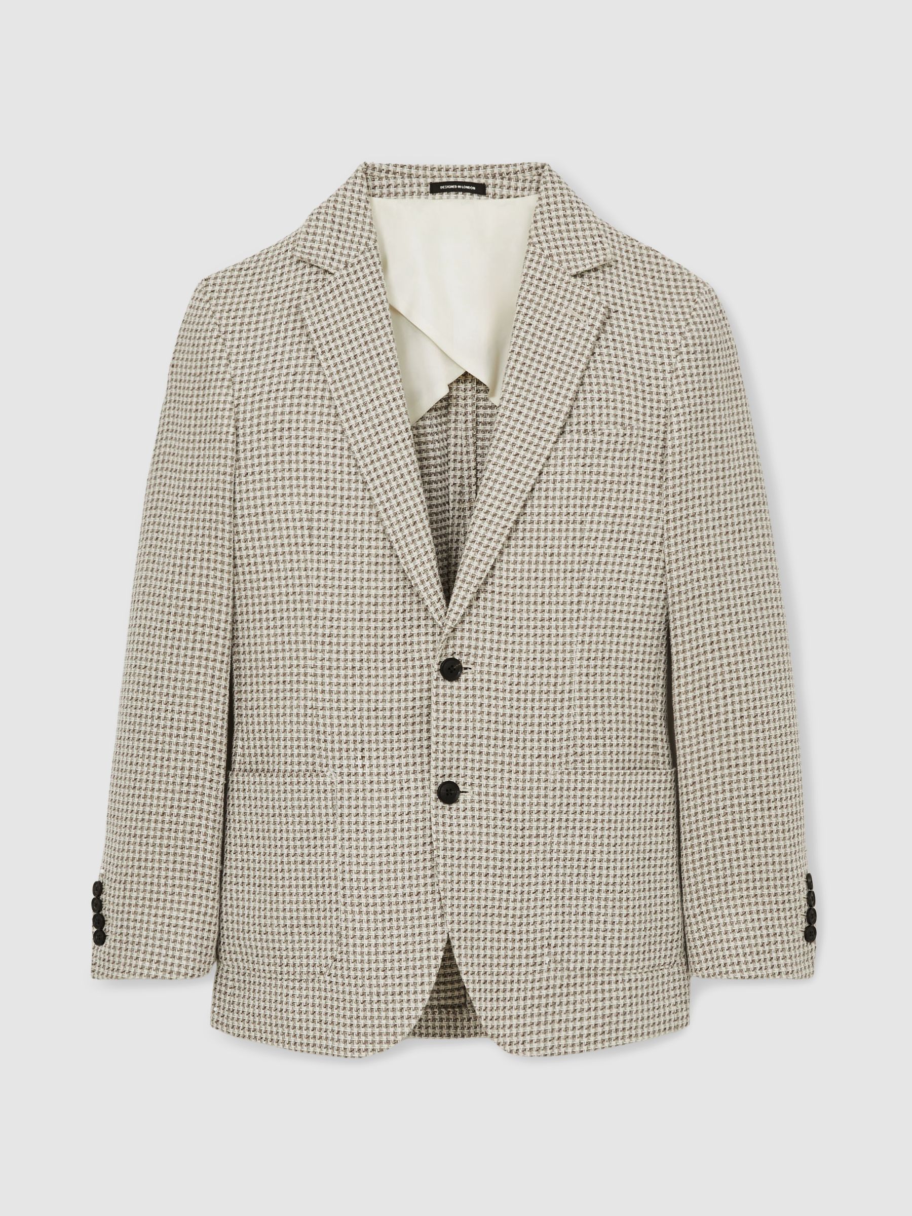 Slim-Fit Single-Breasted Dogtooth-Check Blazer in Grey/White