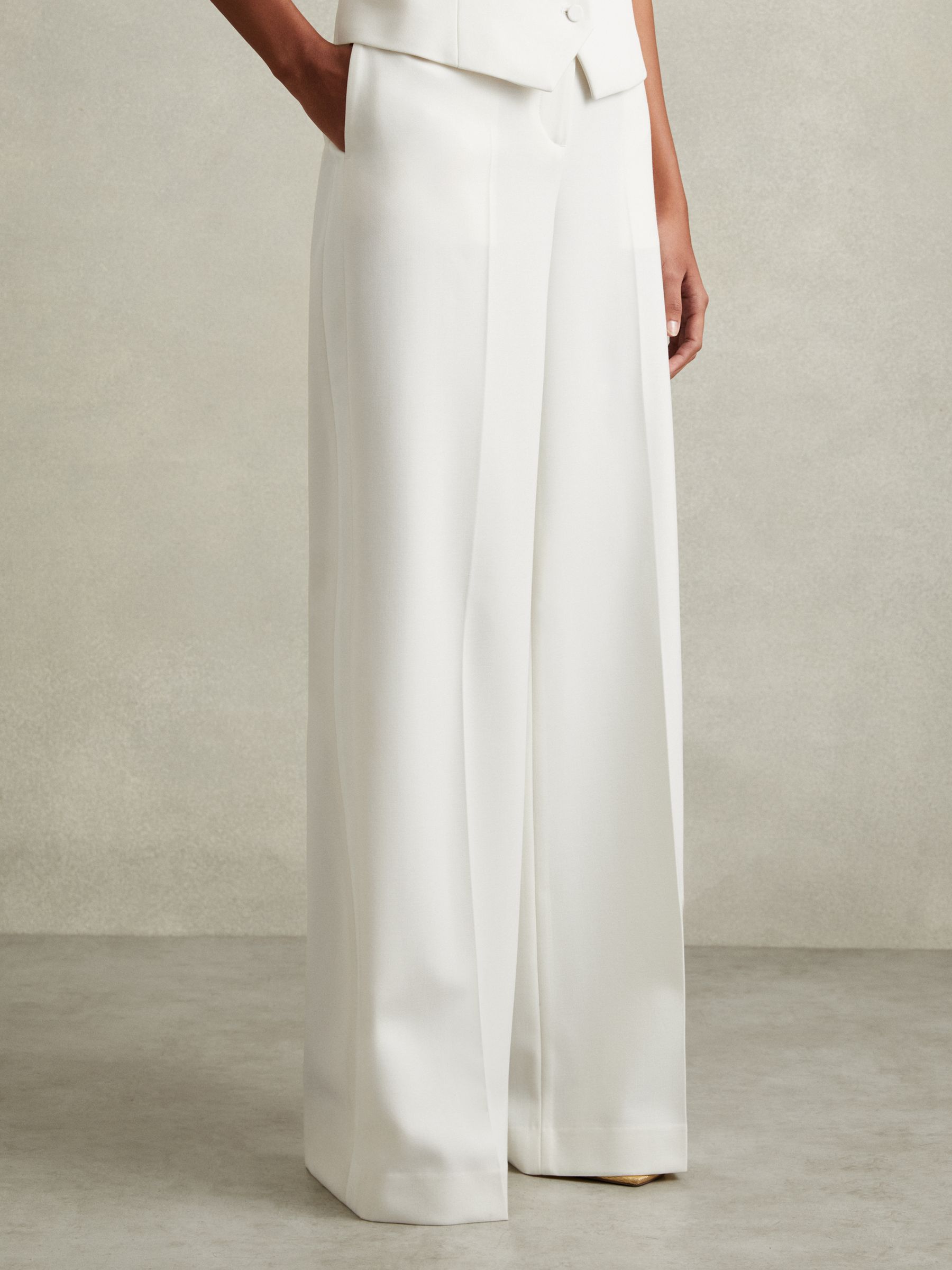 Petite Wool Blend Wide Leg Tux Trousers in White