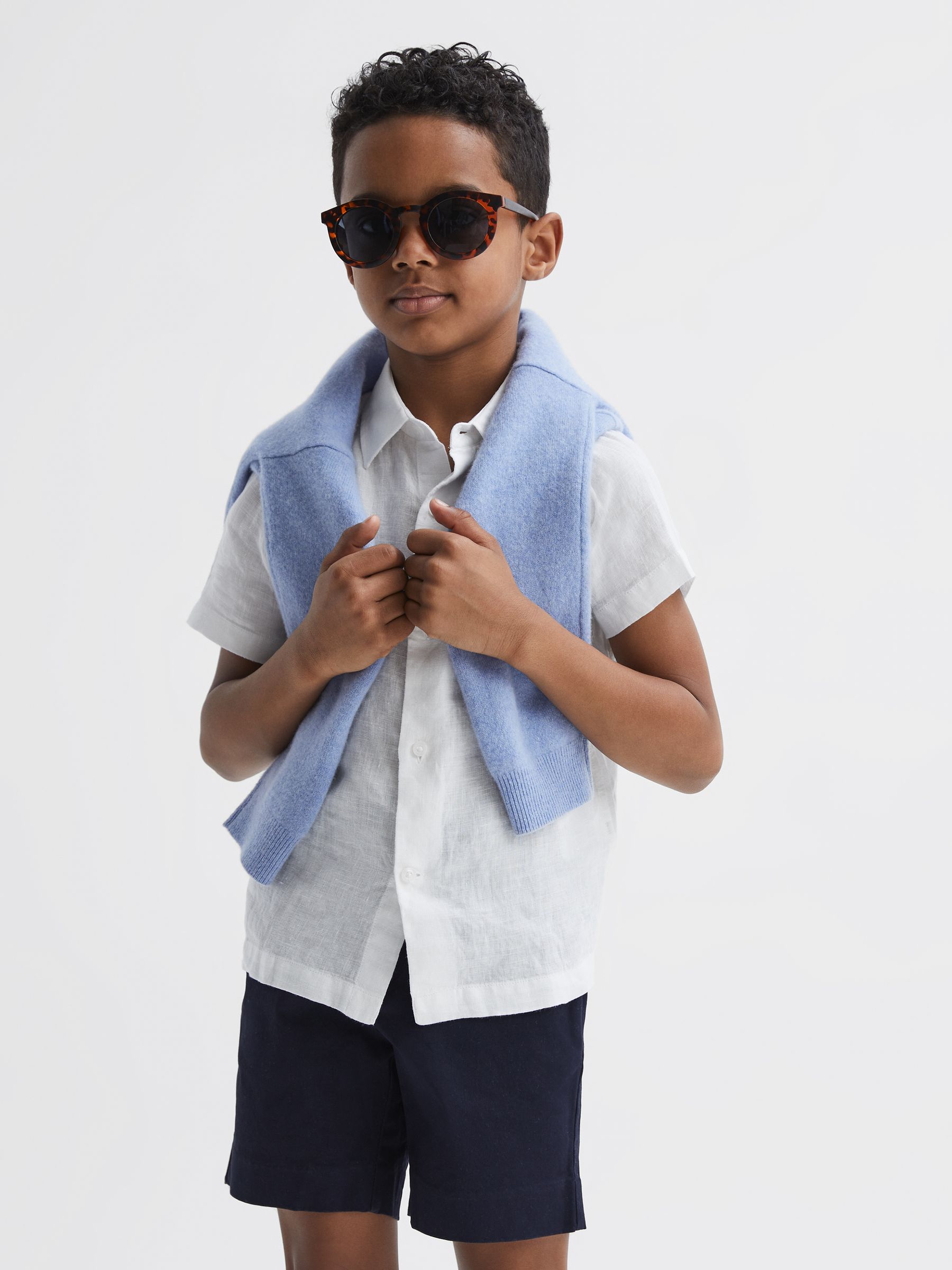 3-9 yrs Short Sleeve Linen Shirt in White