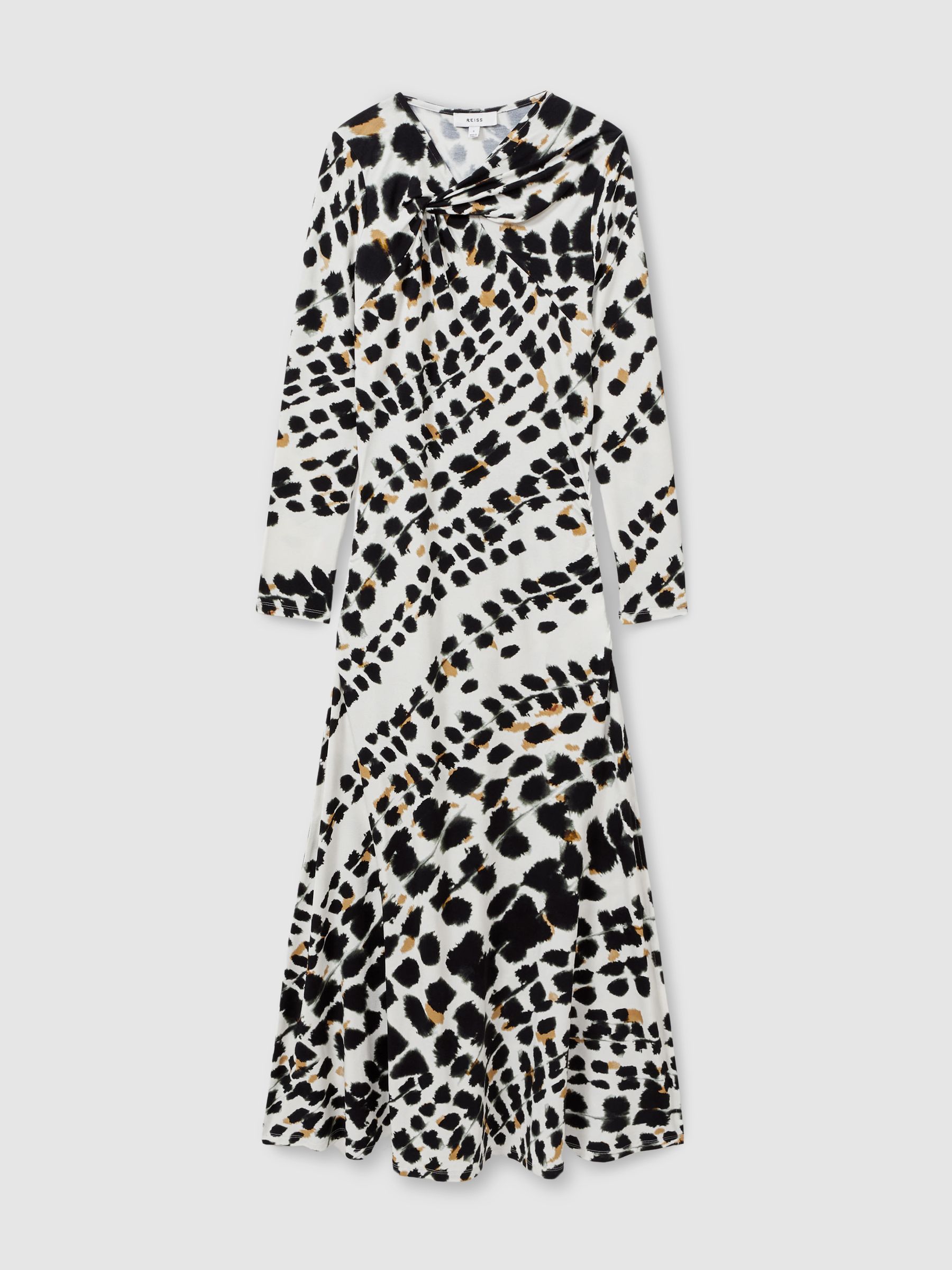 Vanita Black/White Printed Jersey Twist Detail Midi Dress