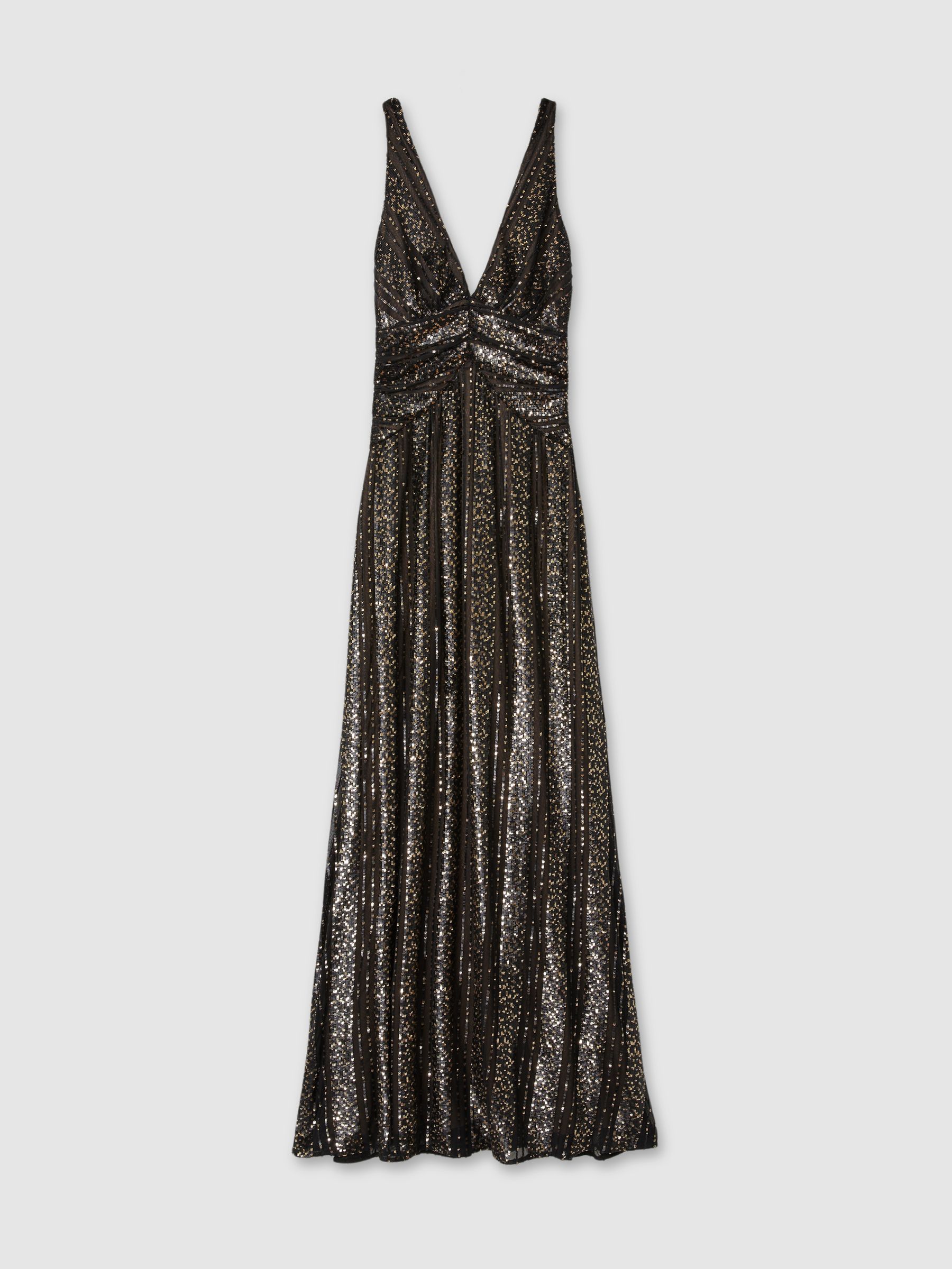Halston Plunge Neck Sequin Maxi Dress in Black