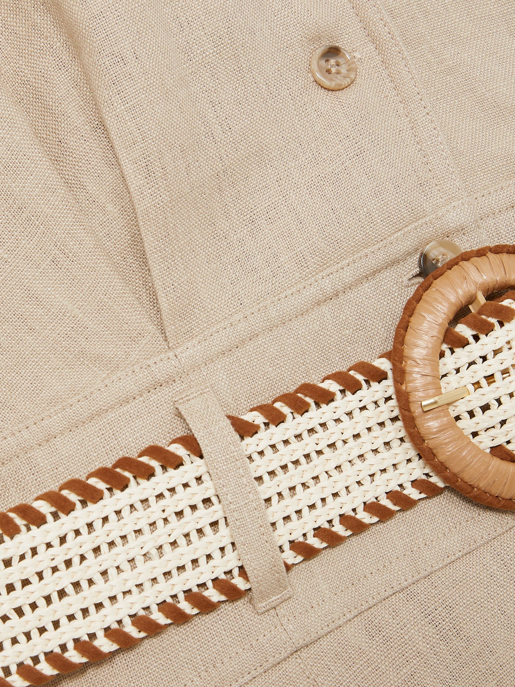 Linen Belted Sleeveless Midi Dress in Neutral