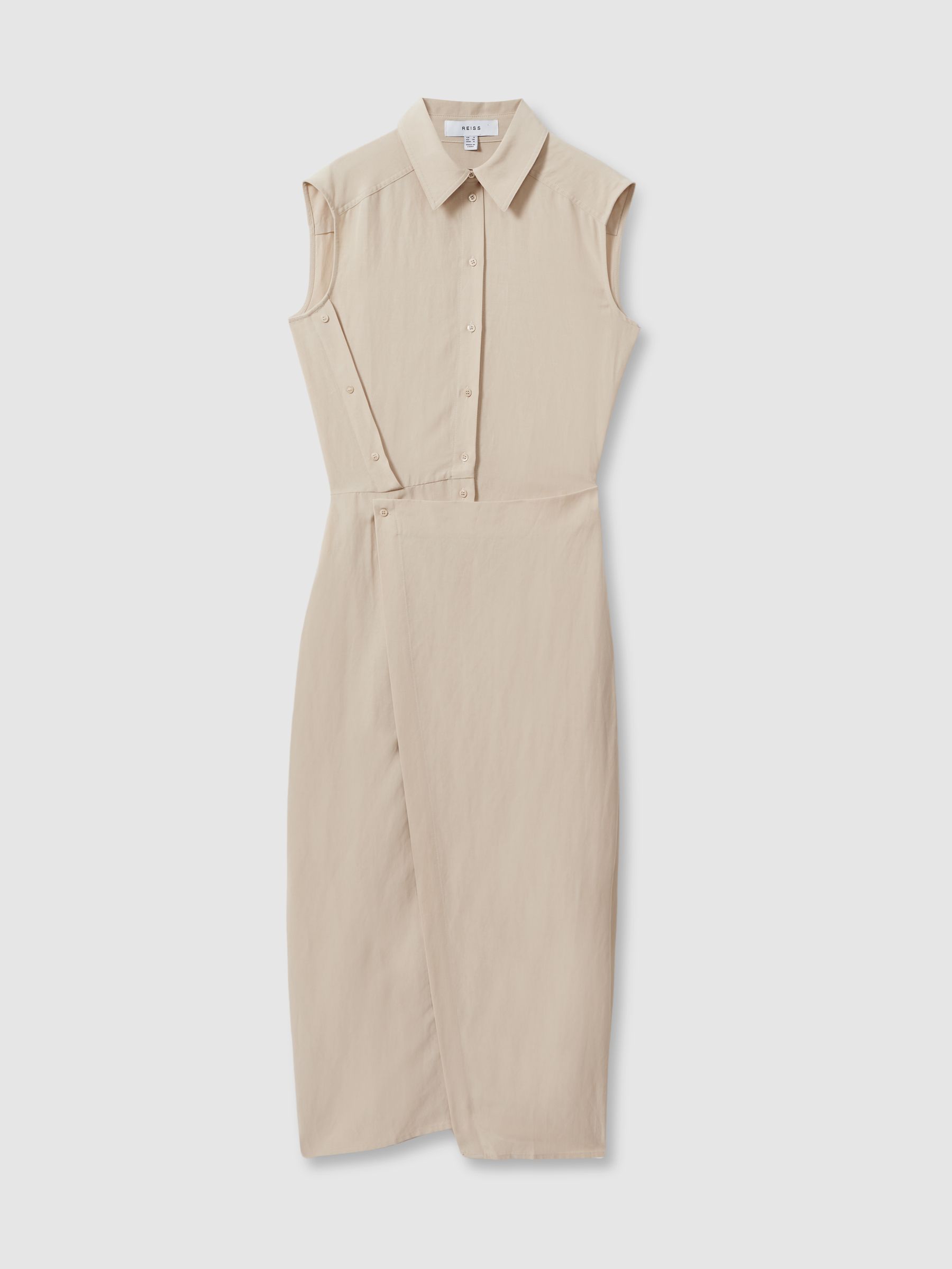 Lyocell Linen Wrap Front Midi Dress in Neutral