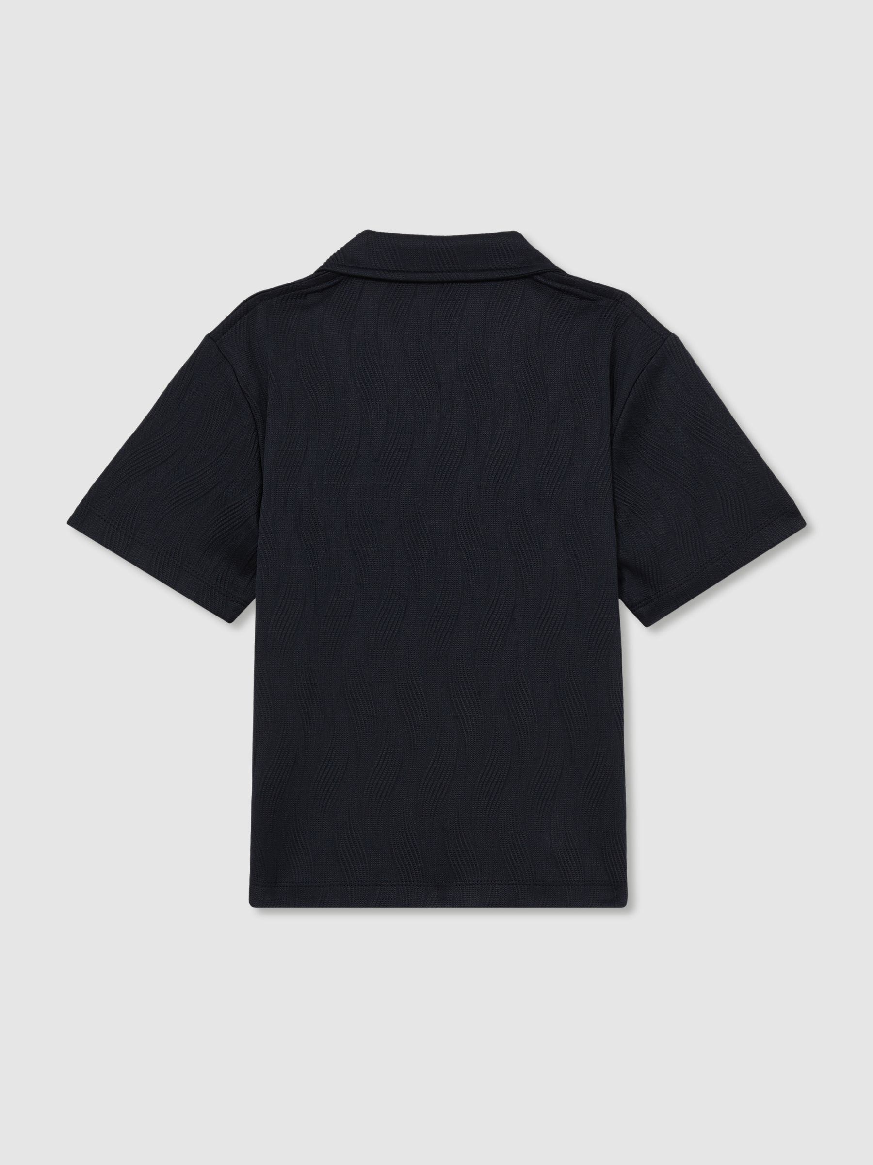 9-13 yrs Wave Jacquard Cuban Collar Shirt in Navy