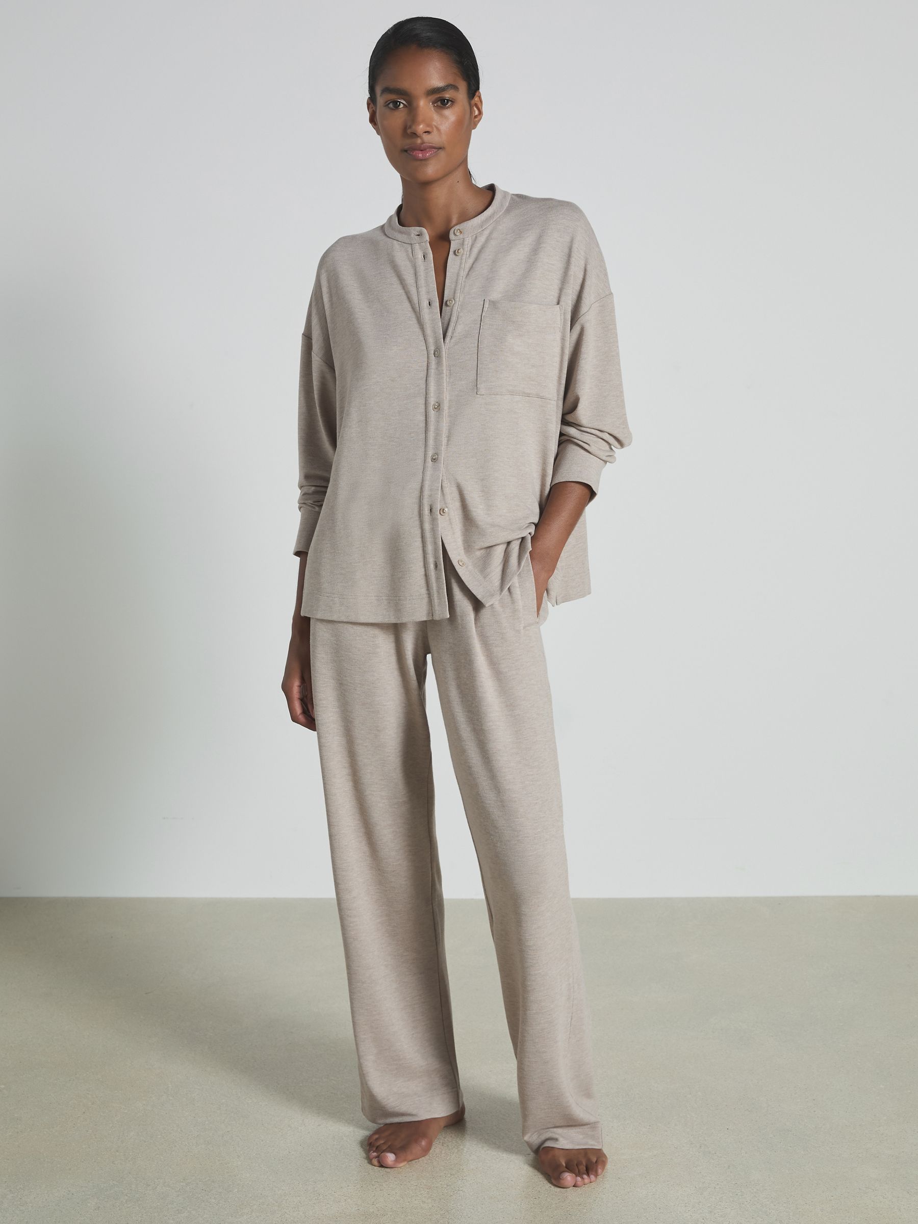 Thermal Jersey Grandad-Collar Shirt in Fawn