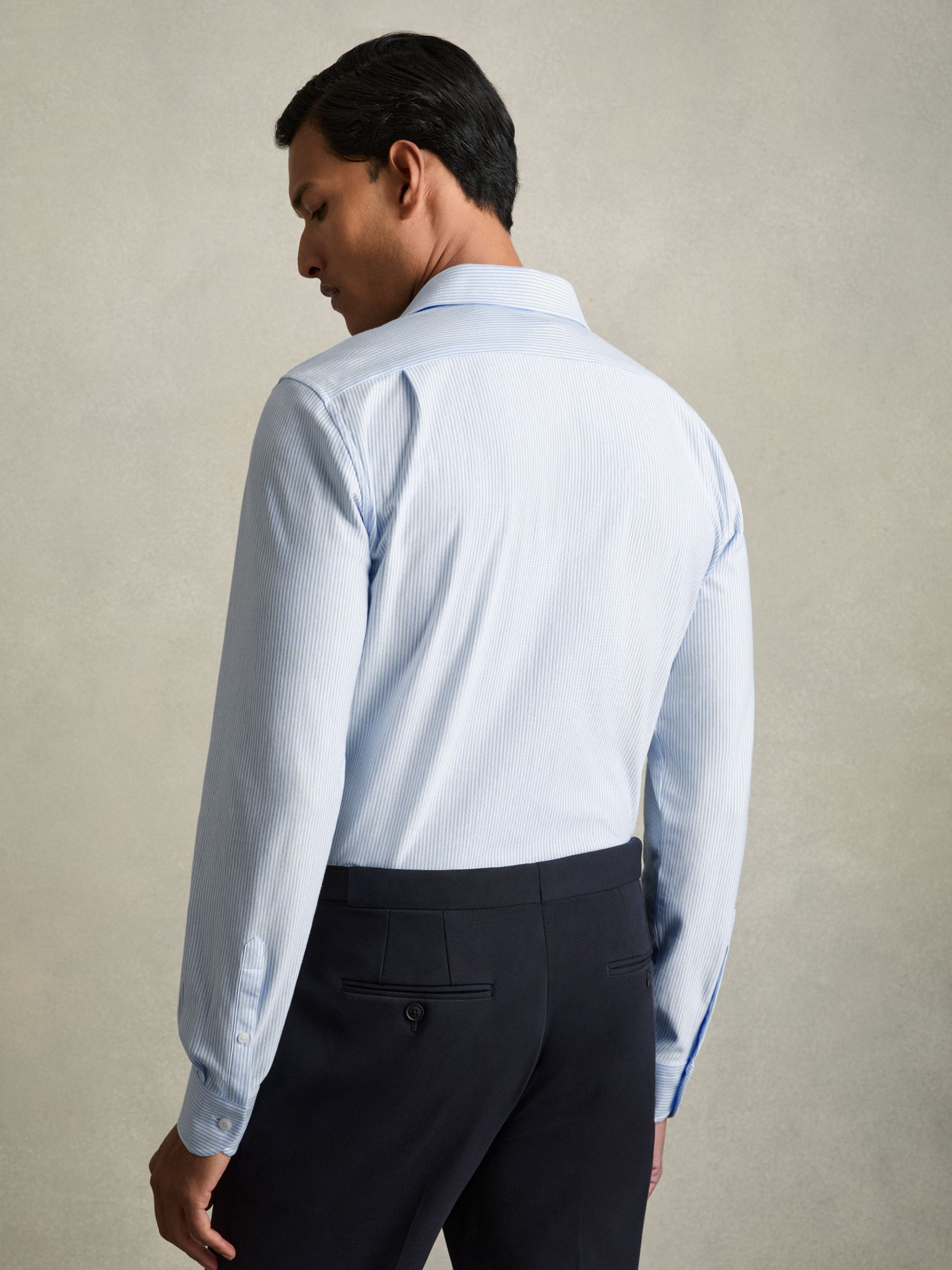 Cotton-Blend Cutaway-Collar Striped Shirt in Blue Stripe