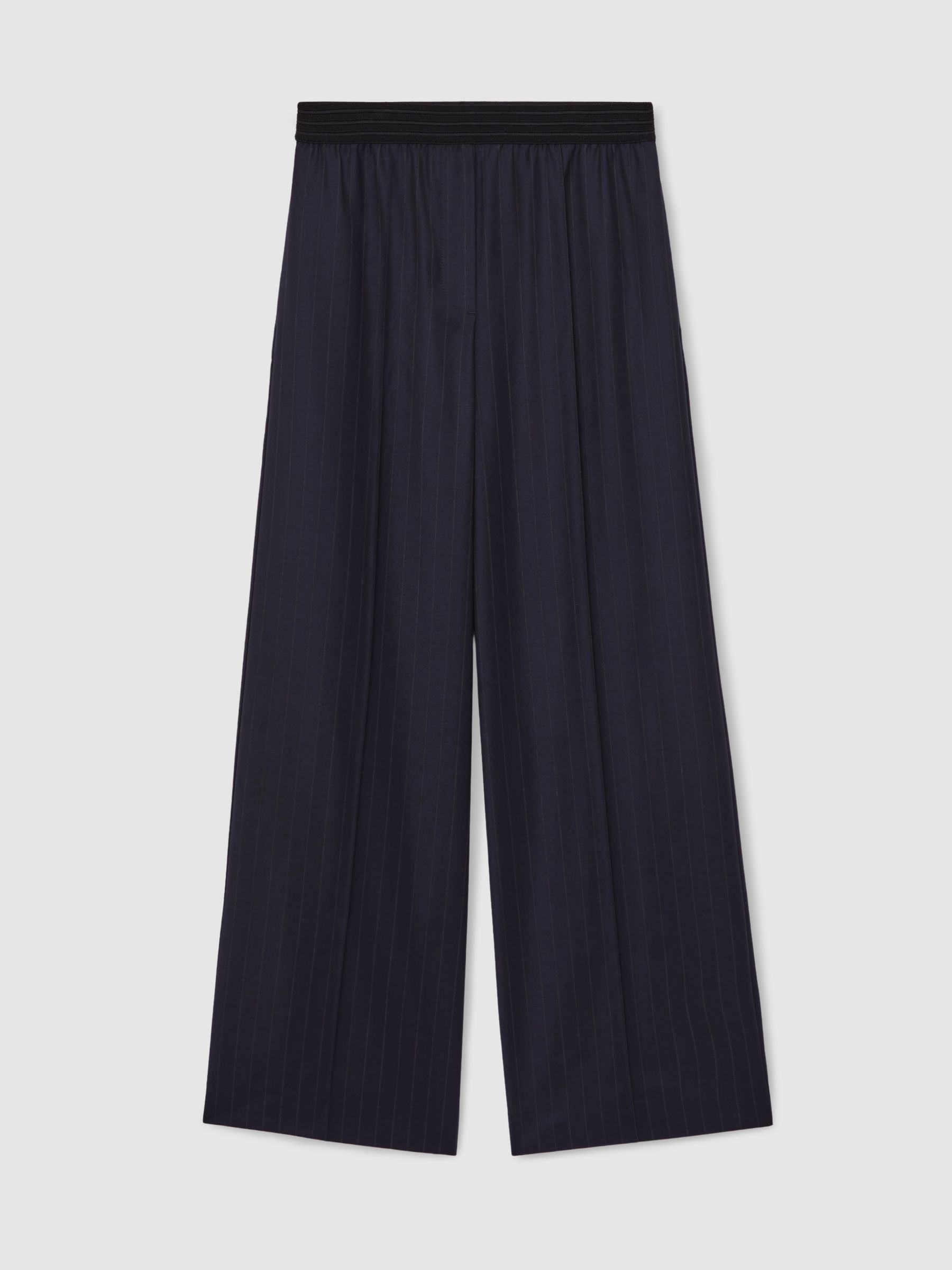 Wool-Blend Pinstripe Wide-Leg Trousers in Navy