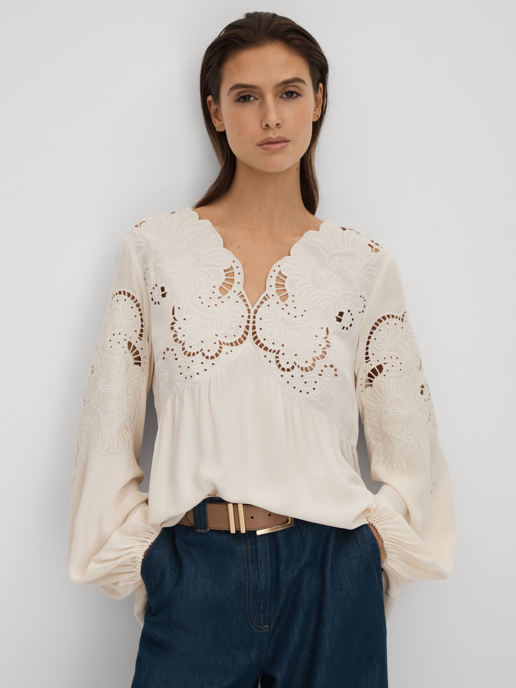 Lace Cut-Out Blouse in Cream