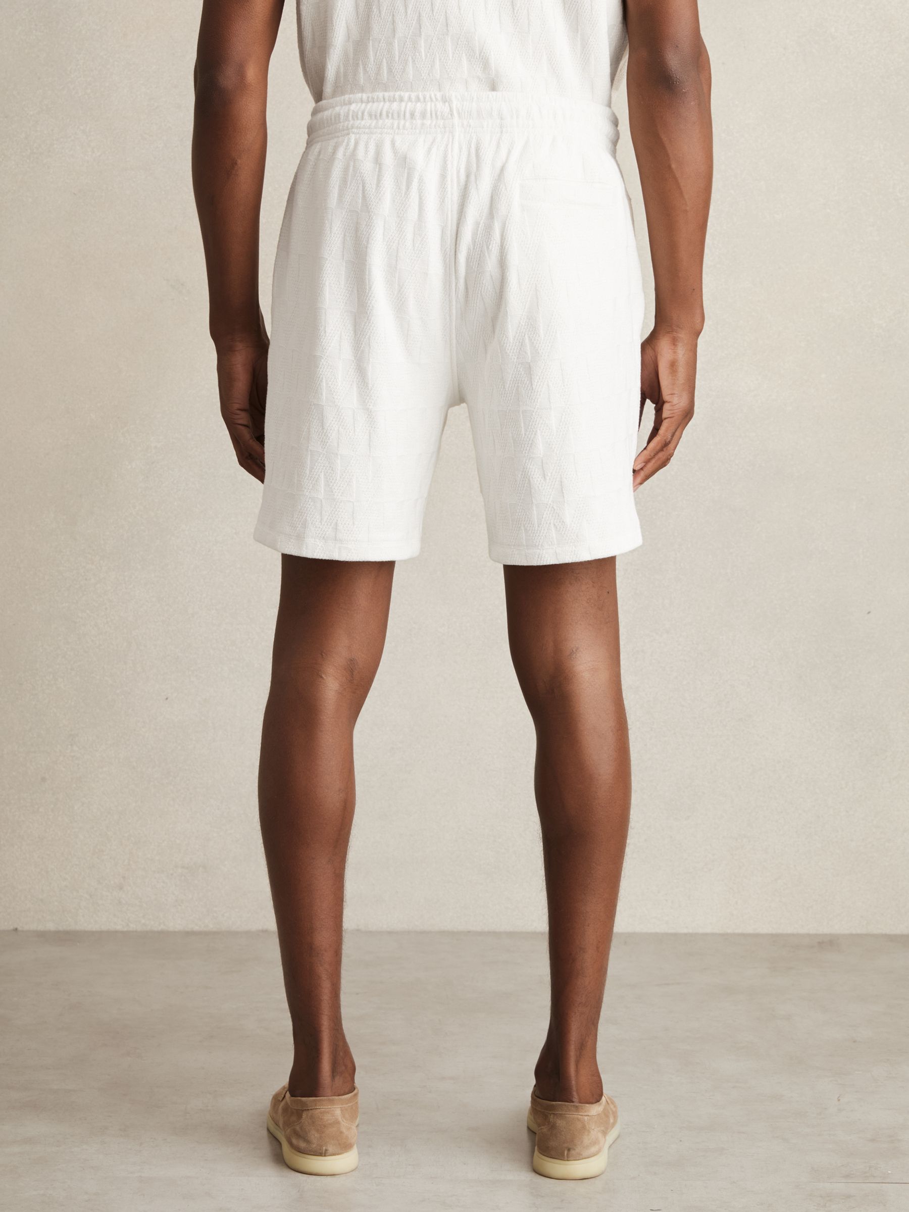 Cotton Textured Drawstring Shorts in Off White
