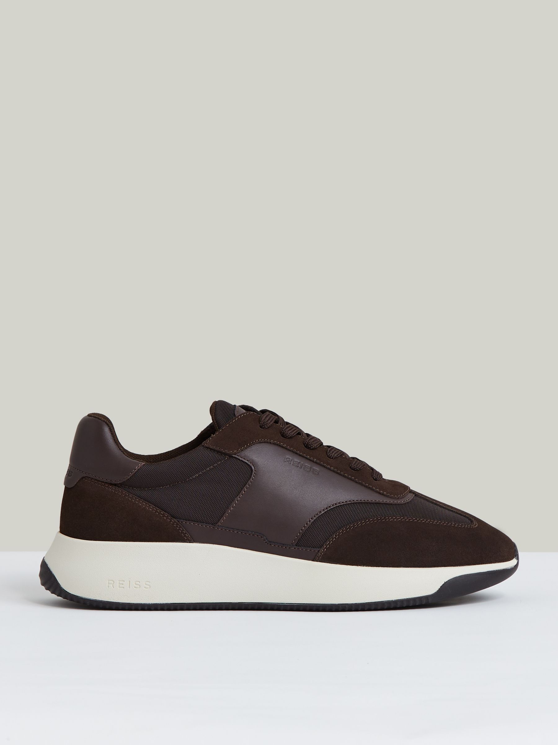 Bonded-Leather Suede Running Trainers in Chocolate Brown