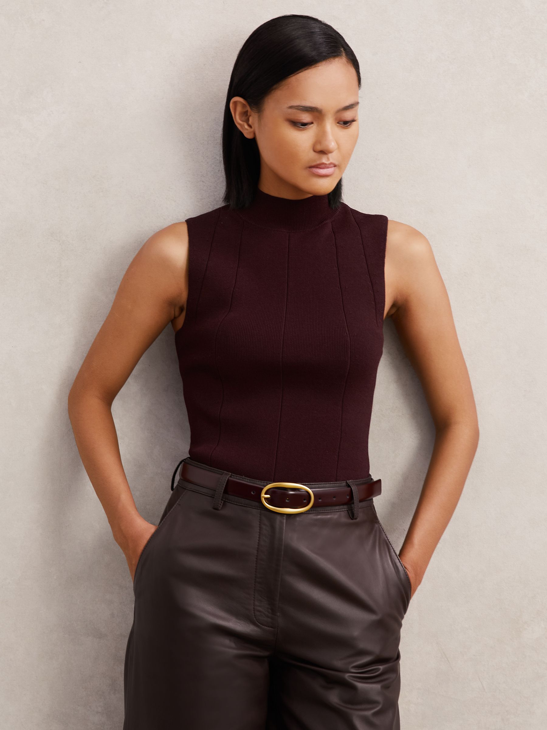 High Neck Sleeveless Top in Burgundy