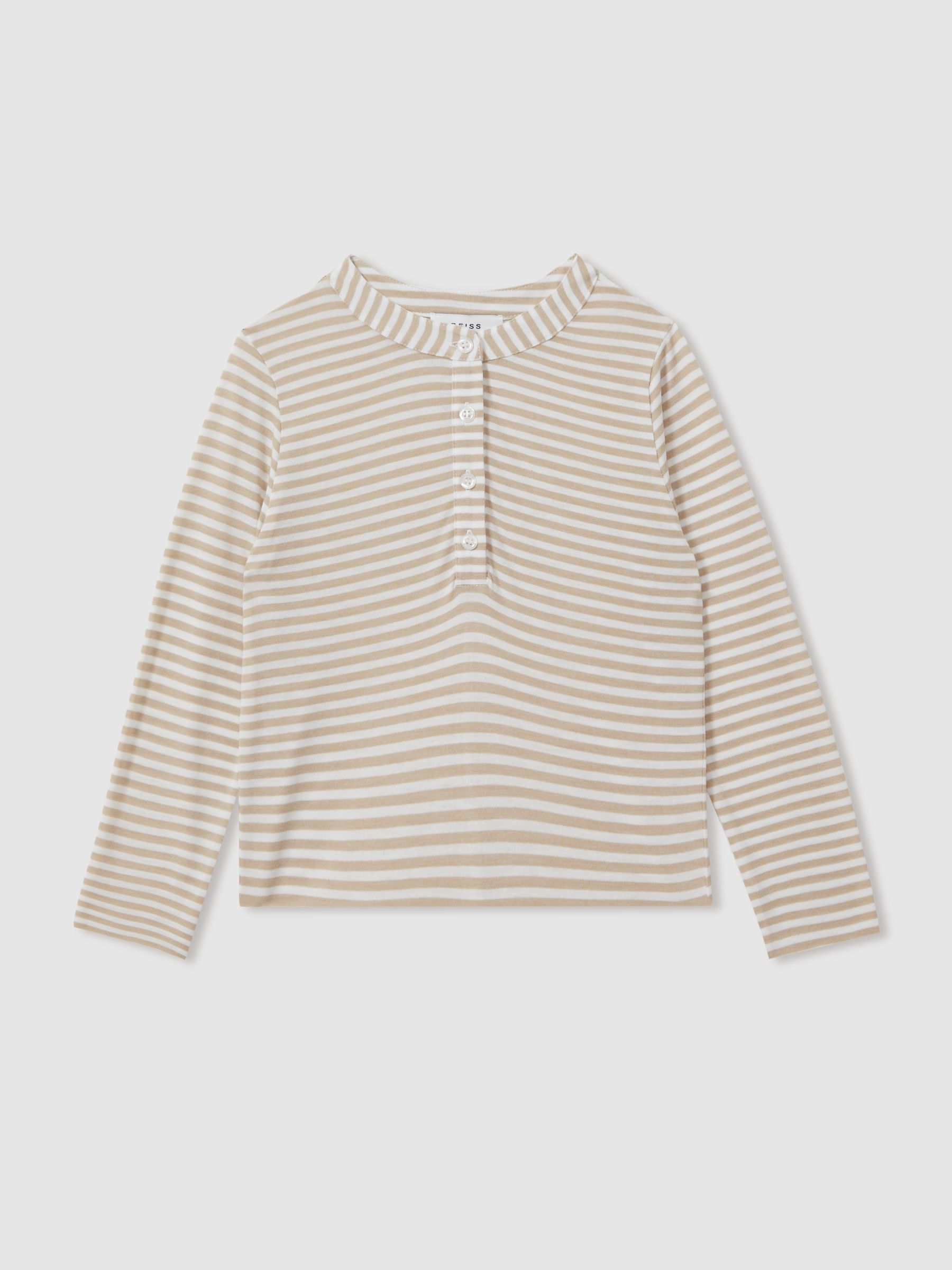 4-9 yrs Striped Grandad Collar Long-Sleeve Top in Oatmeal