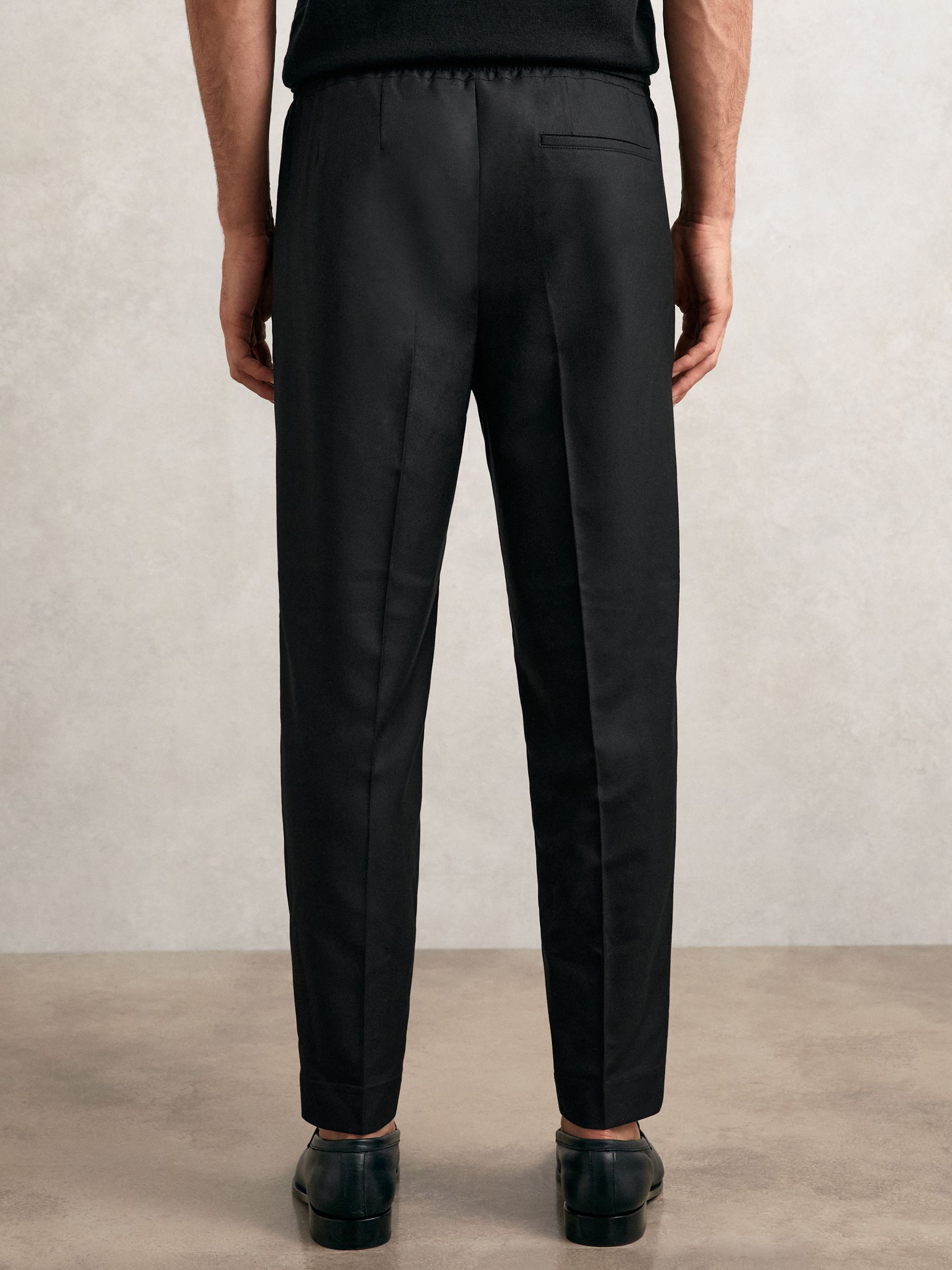 Tapered Drawstring Tailored Trousers in Black