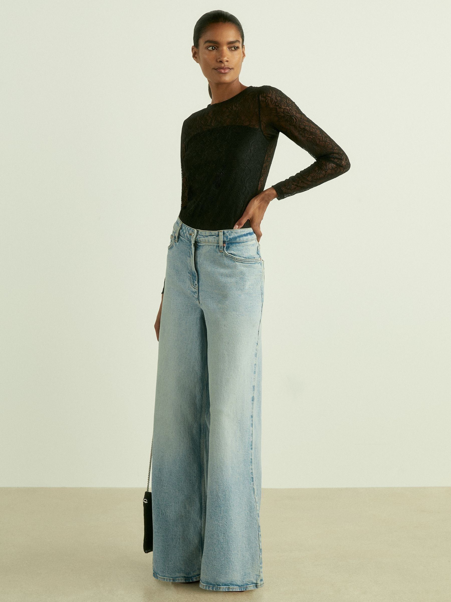 Lace Double-Layer Bodysuit in Black