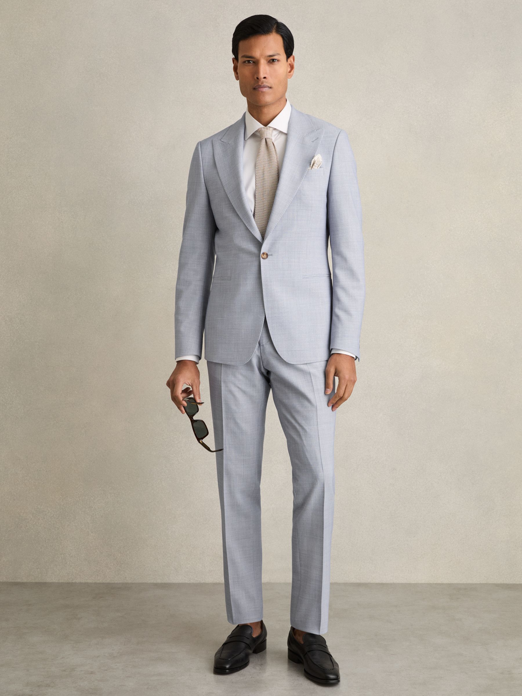 Single-Breasted Textured Blazer Slim-Fit With Wool in Soft Blue