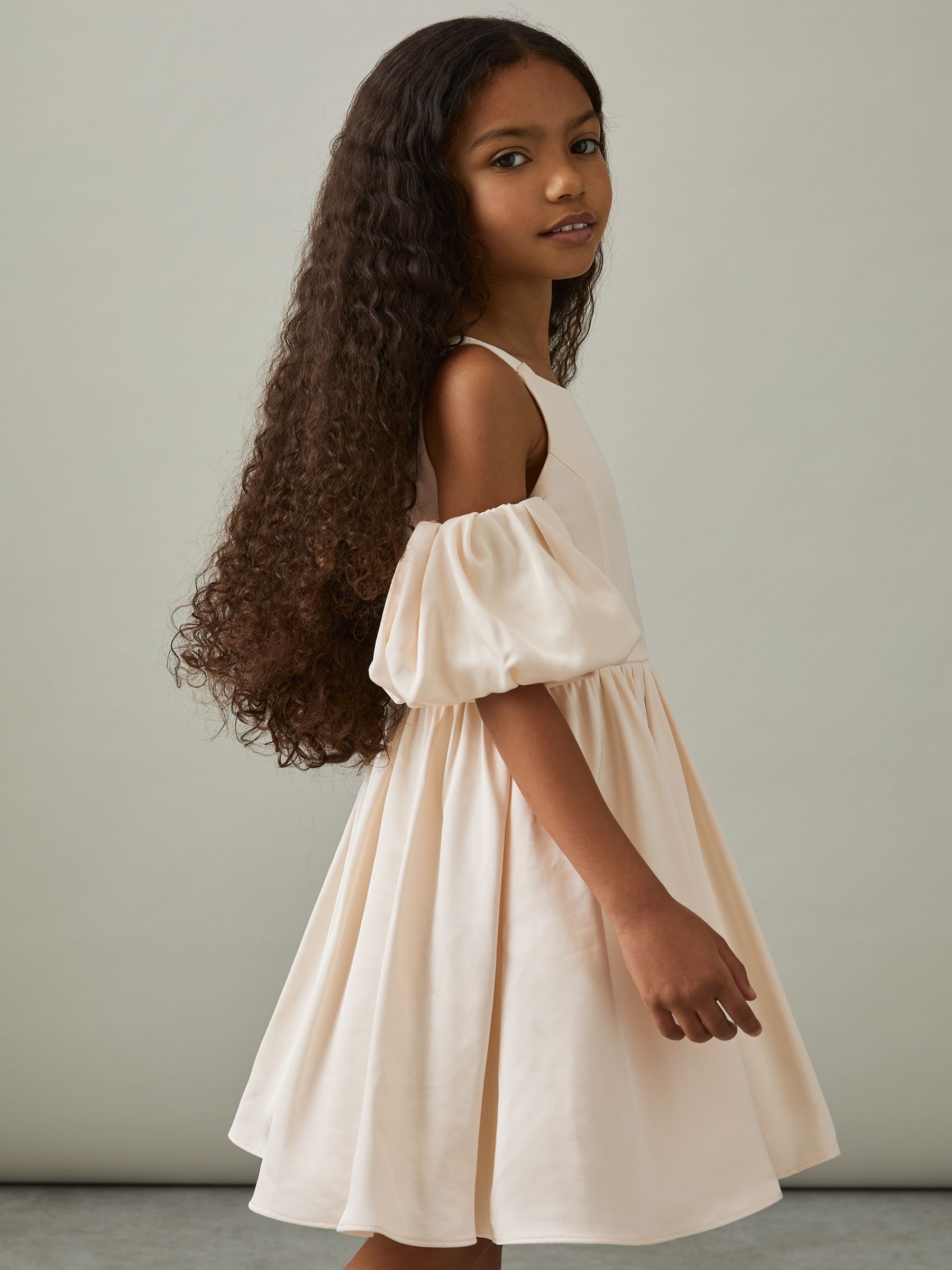 9-13 yrs Sateen Puff-Sleeve Bridesmaid Dress in Ivory