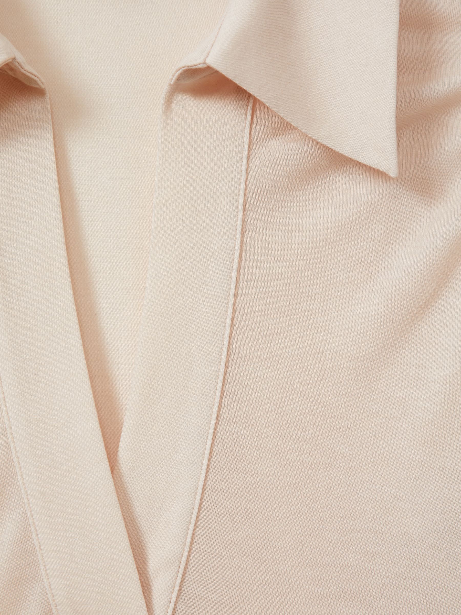 Lyocell-Wool Open-Collar Top in Stone