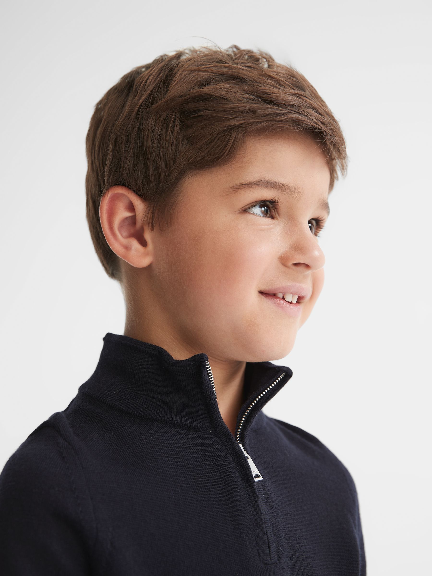 4-9 yrs Merino Wool Zip-Neck Jumper in Navy
